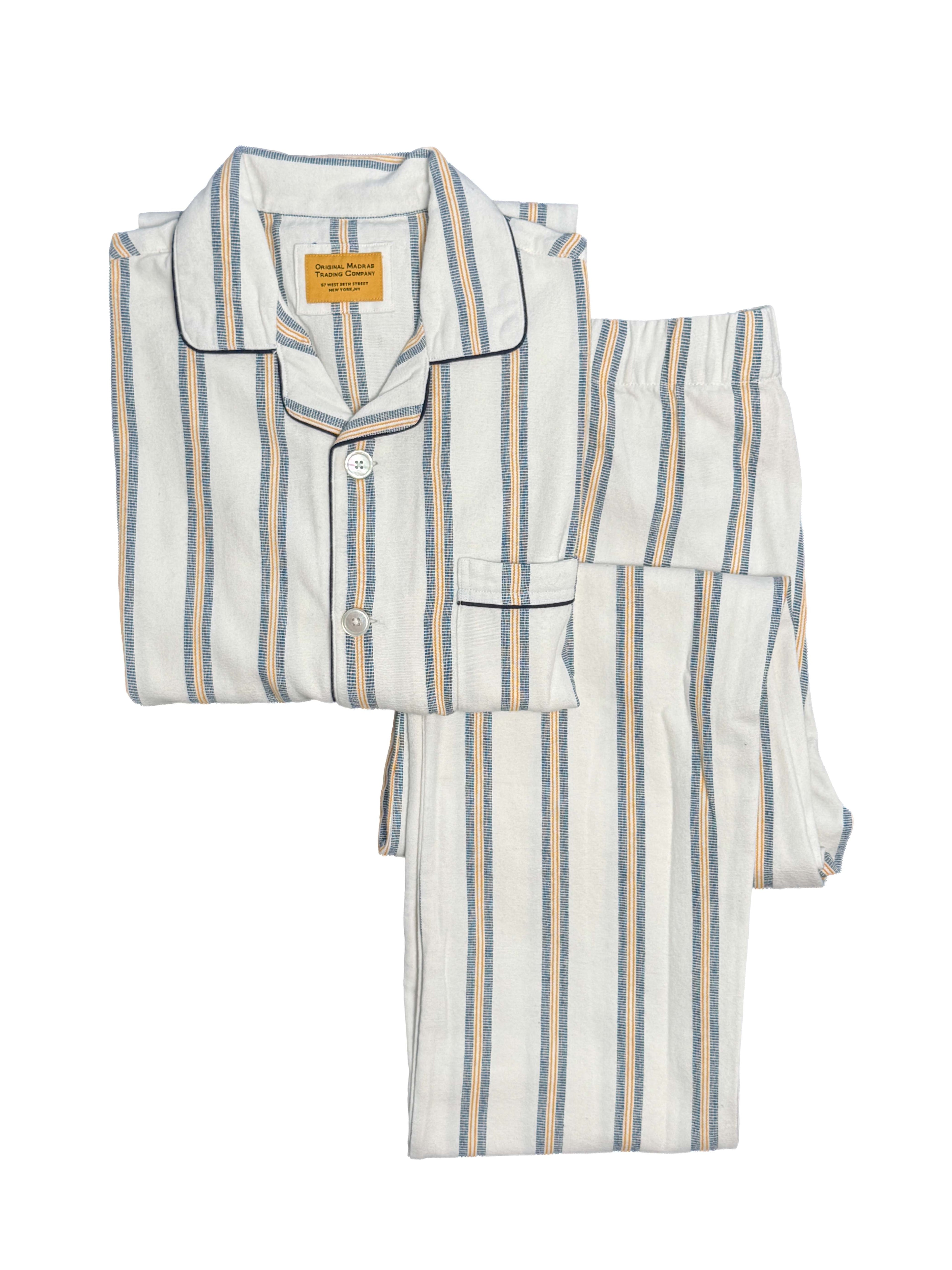Pajama Suit - White with Blue/Gold Stripe