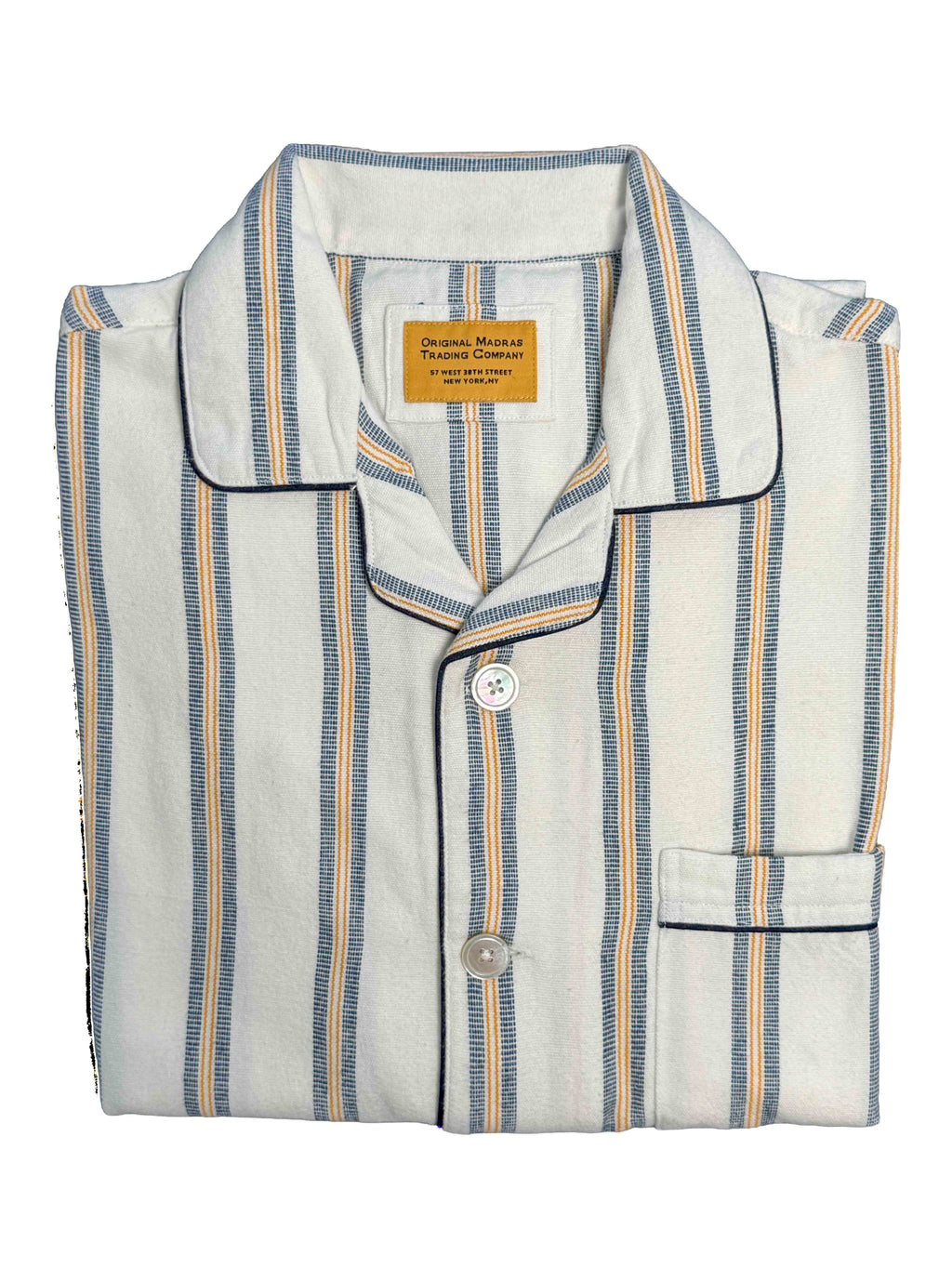 Pajama Suit - White with Blue/Gold Stripe