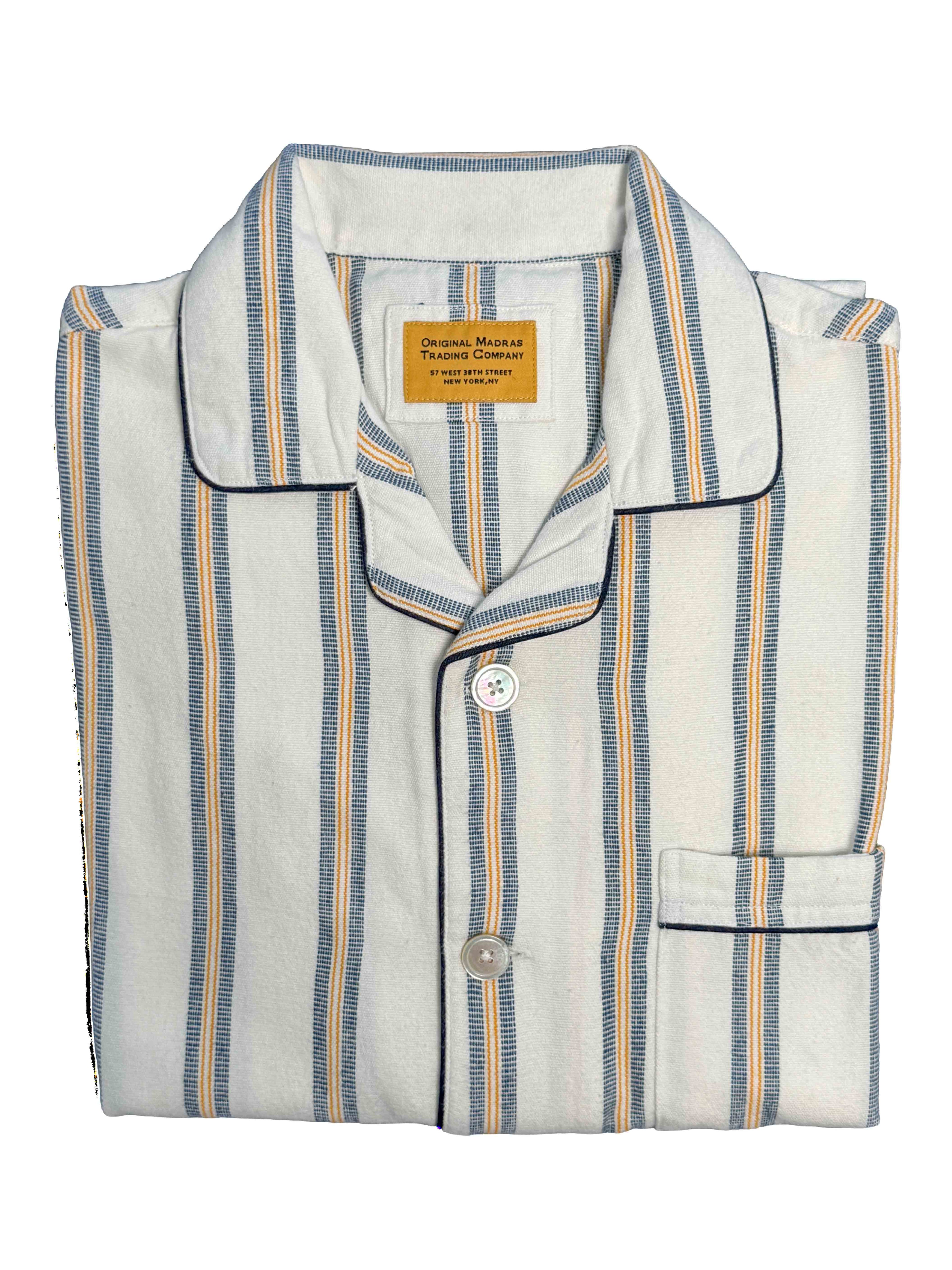Pajama Suit - White with Blue/Gold Stripe
