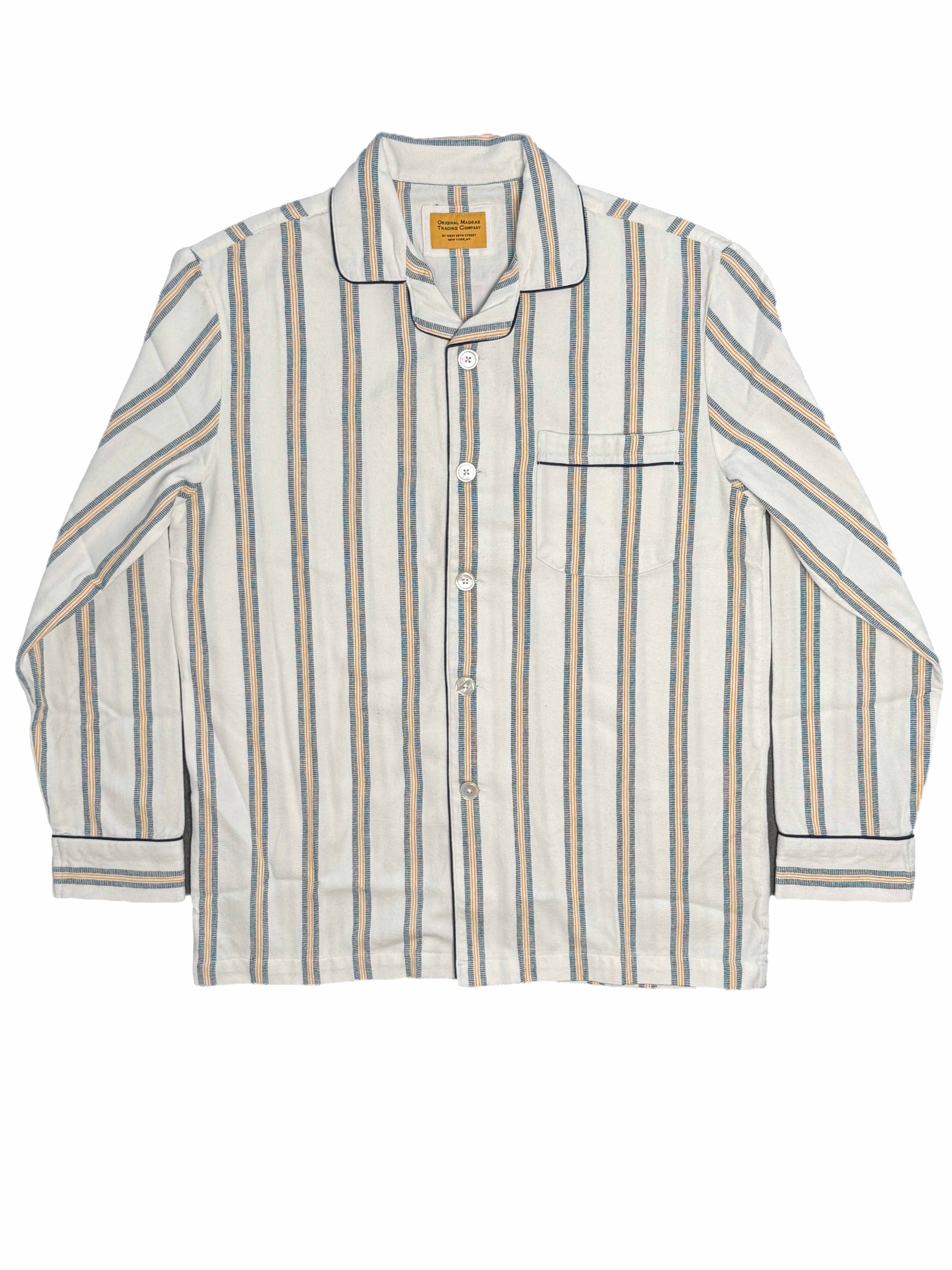 Pajama Suit - White with Blue/Gold Stripe
