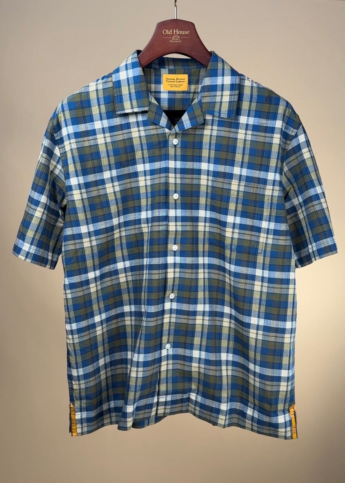 Cuban Short Sleeve Shirt - Blue/Tan Check