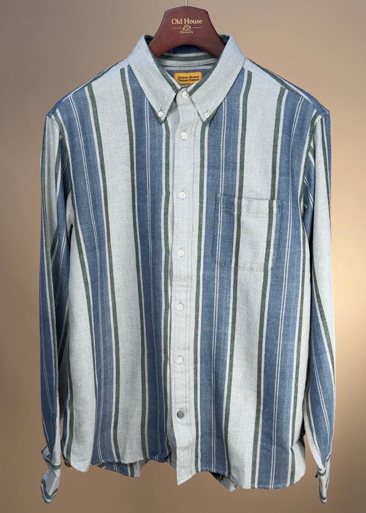 Broken Twill Button Down Shirt - Blue/Green/Gray Stripe