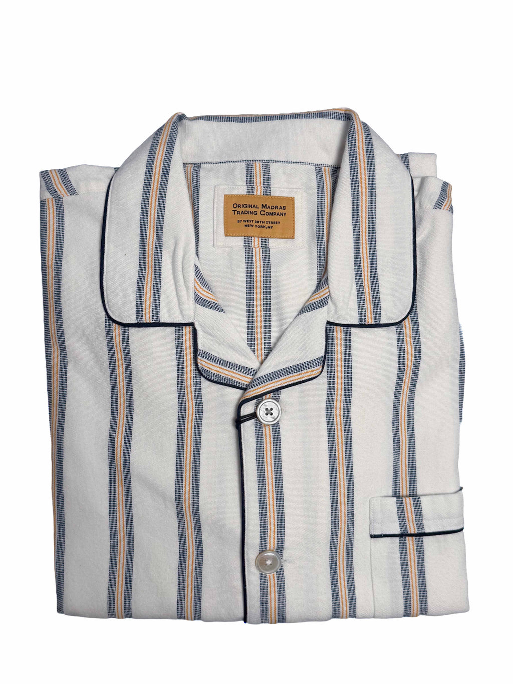 Pajama Suit - White with Blue/Gold Stripe
