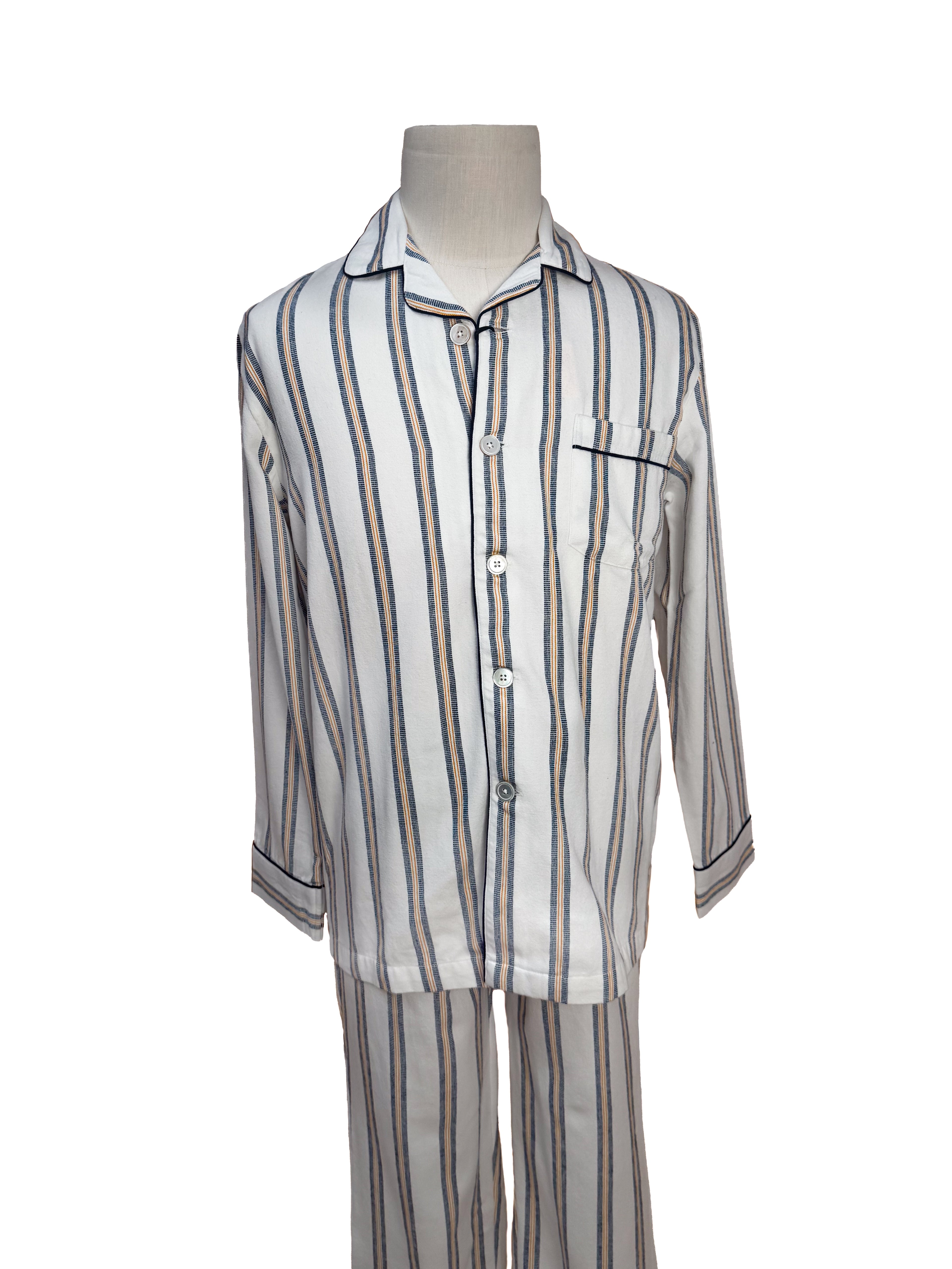 Pajama Suit - White with Blue/Gold Stripe