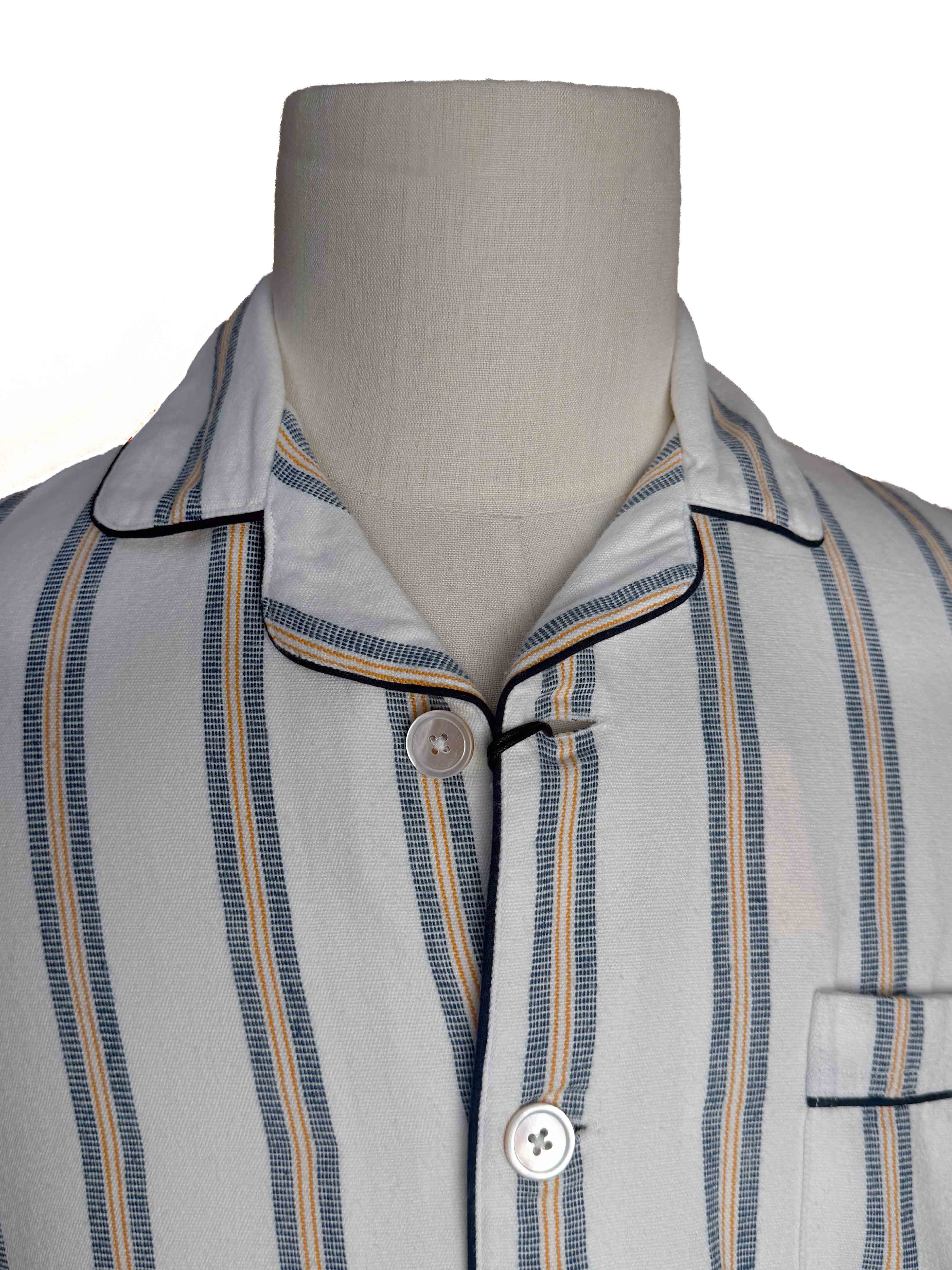 Pajama Suit - White with Blue/Gold Stripe