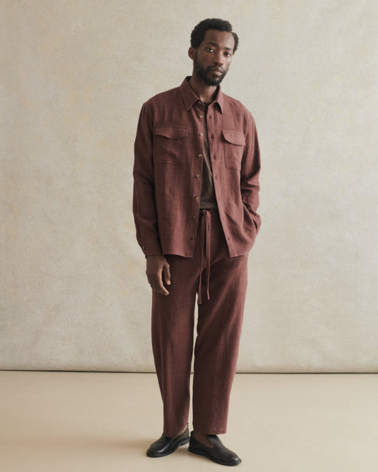 Two Pocket Overshirt - Grape Red Belgian Wool Linen
