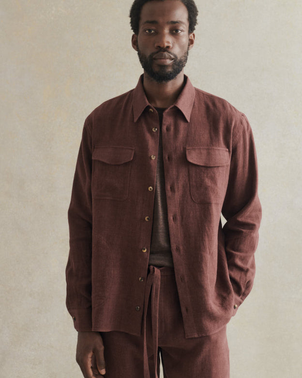 Two Pocket Overshirt - Grape Red Belgian Wool Linen
