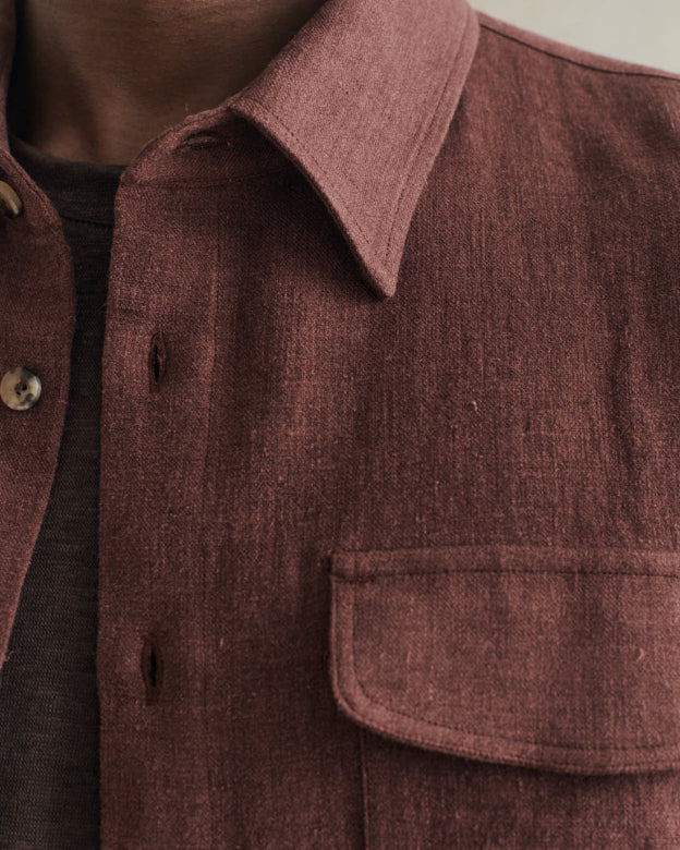 Two Pocket Overshirt - Grape Red Belgian Wool Linen