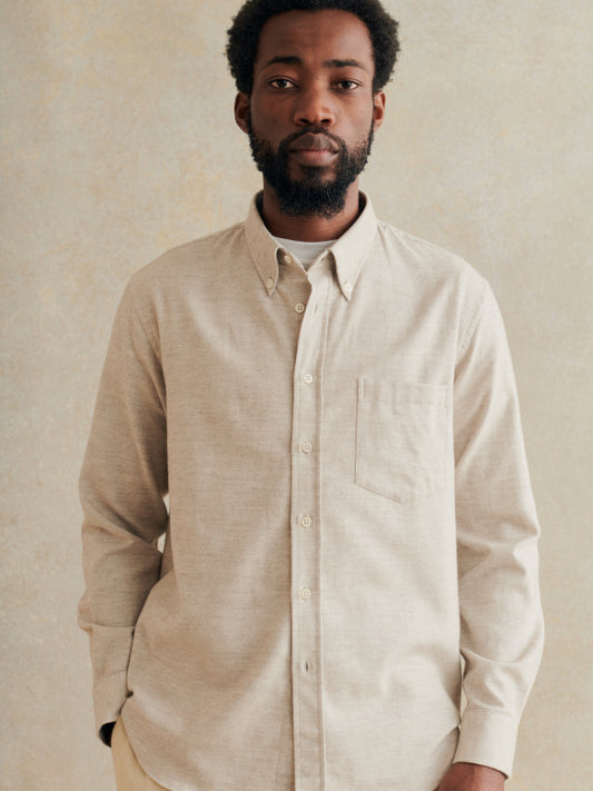 Cotton Needlecord Button Down Shirt - Beige