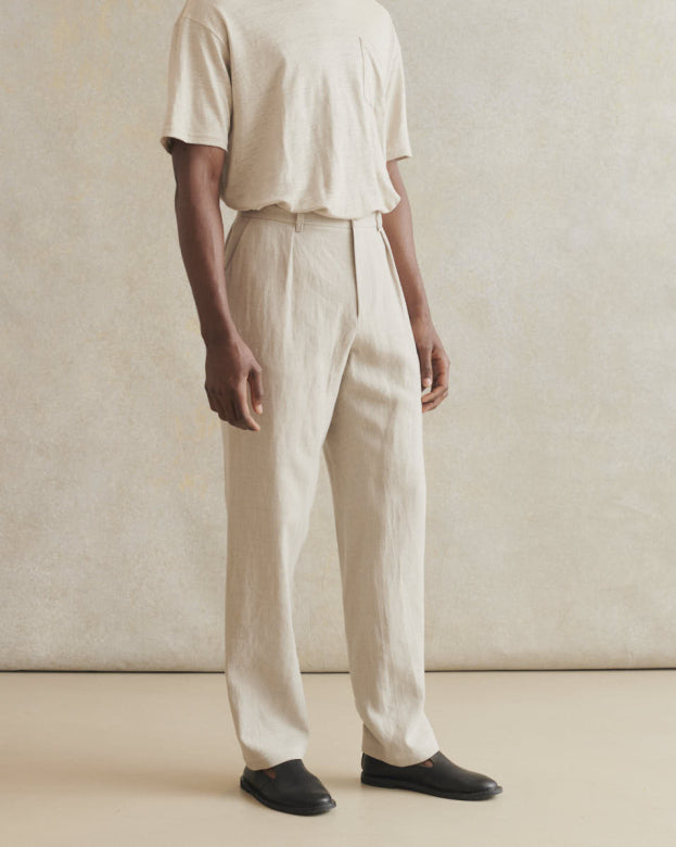Belgian Wool Linen One Pleat Trousers - Oatmeal