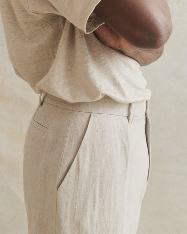 Belgian Wool Linen One Pleat Trousers - Oatmeal