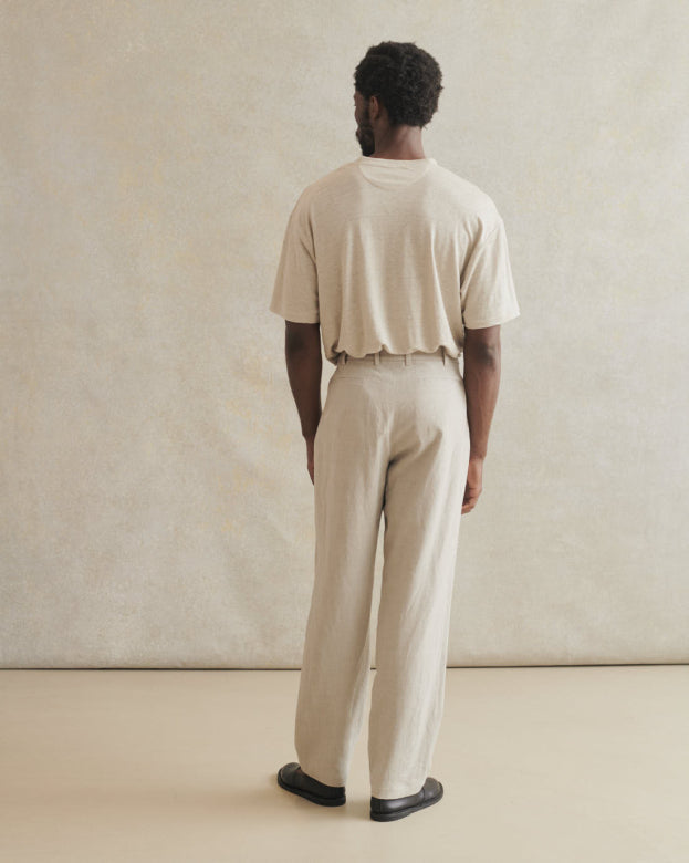 Belgian Wool Linen One Pleat Trousers - Oatmeal