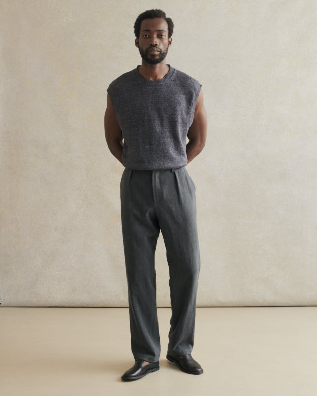 Belgian Wool Linen One Pleat Trousers - Anthracite
