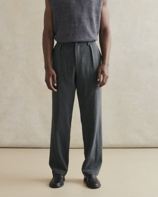 Belgian Wool Linen One Pleat Trousers - Anthracite