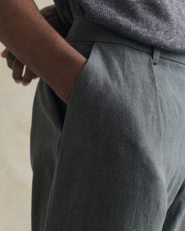 Belgian Wool Linen One Pleat Trousers - Anthracite