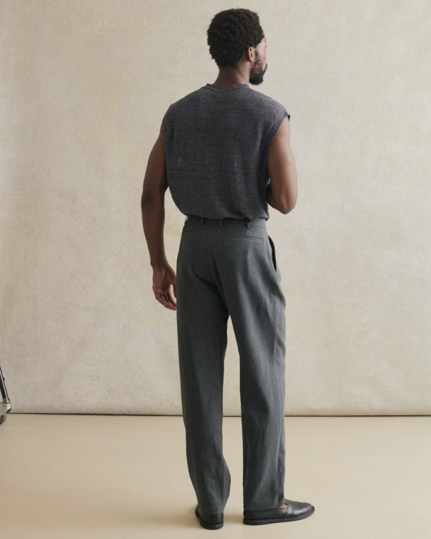 Belgian Wool Linen One Pleat Trousers - Anthracite