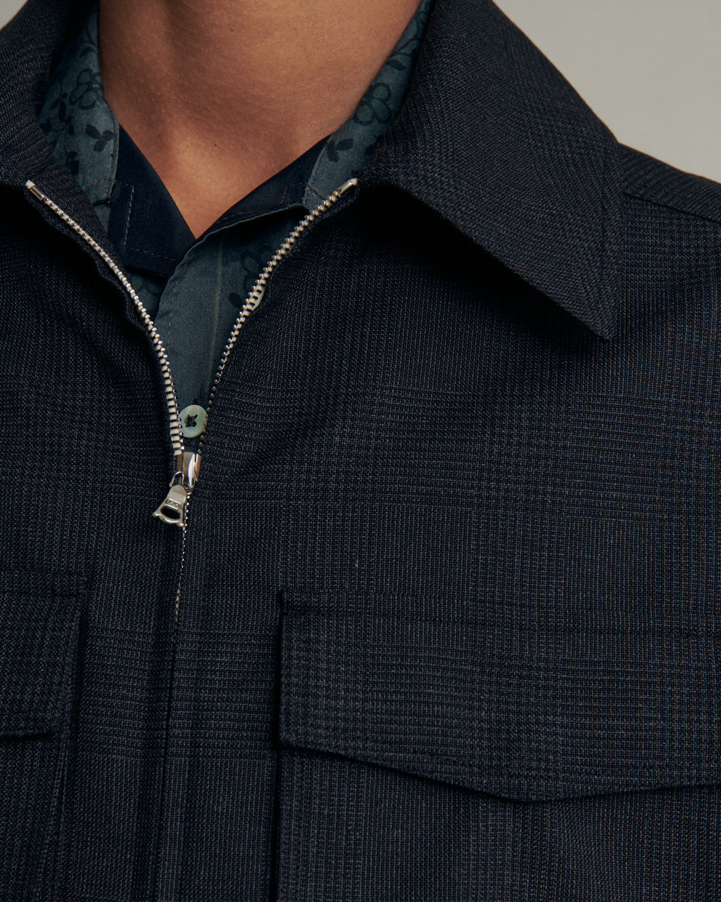 Anthracite Prince of Wales wool student jacket by De Bonne Facture, featuring a classic design and tailored fit.