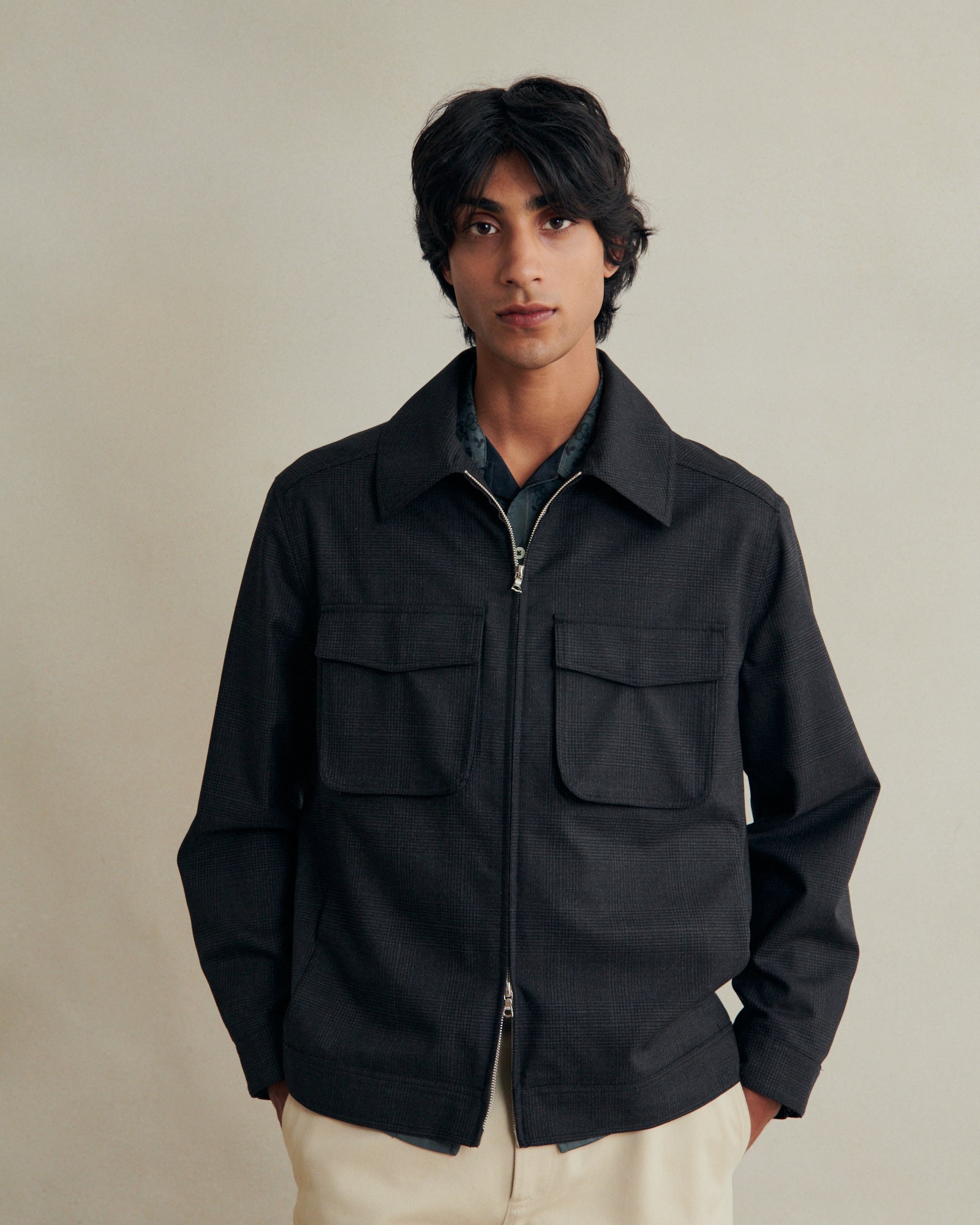 Wool Student Jacket - Anthracite Prince of Wales