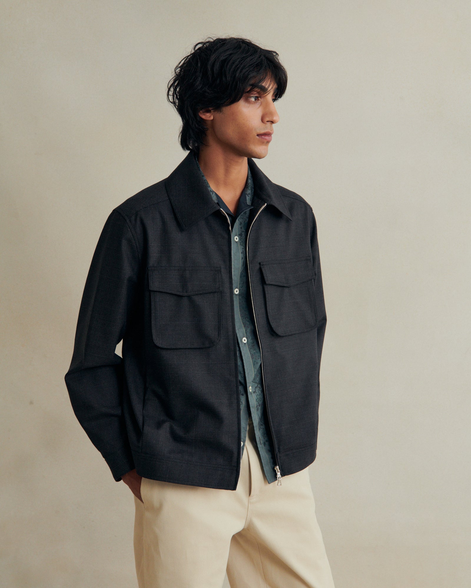 Wool Student Jacket - Anthracite Prince of Wales