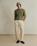 Linen knitted green tee shirt by De Bonne Facture, casual clothing with textured knit fabric and classic fit.