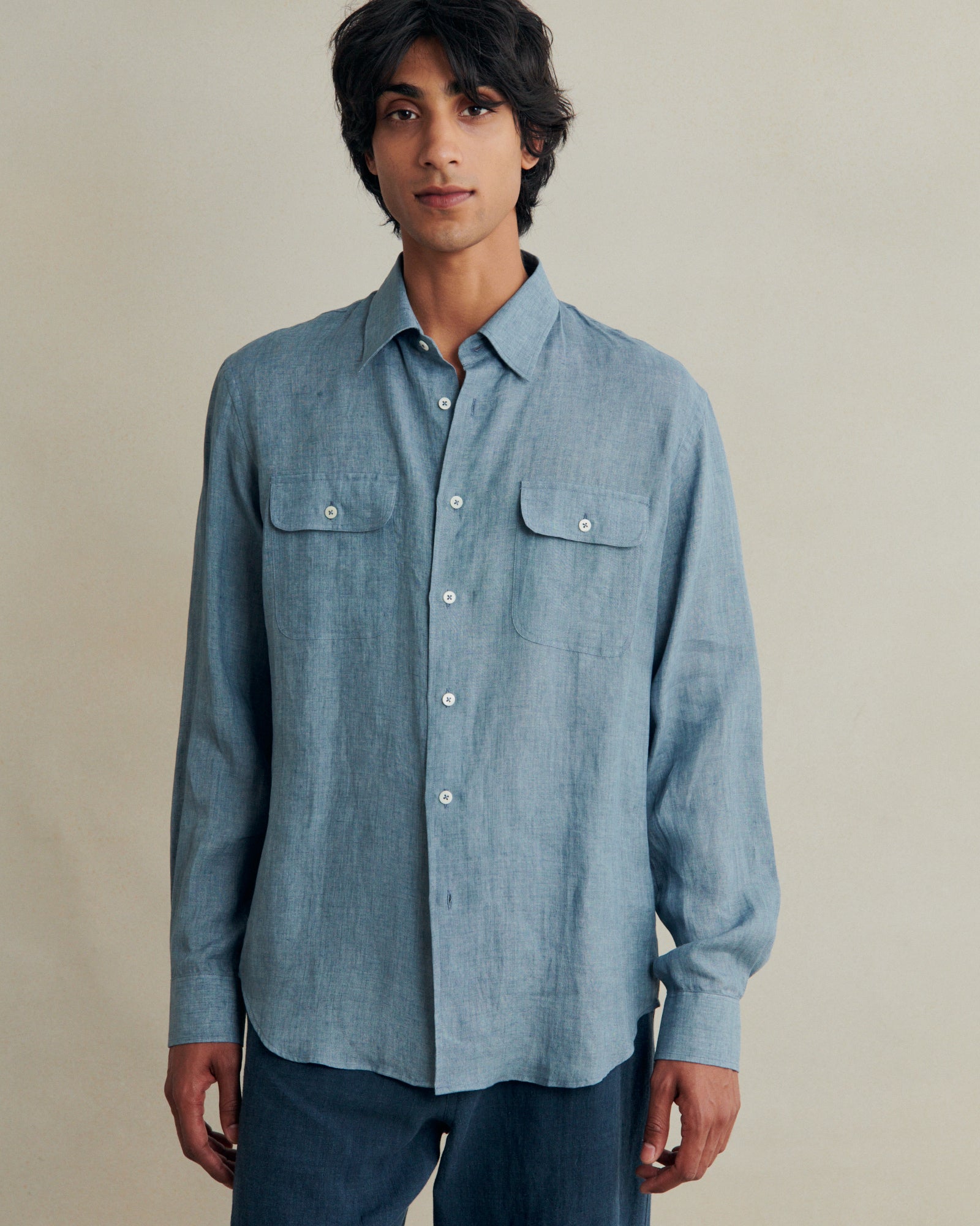 De Bonne Facture Artist Shirt Linen Chambray - Light Blue – Old