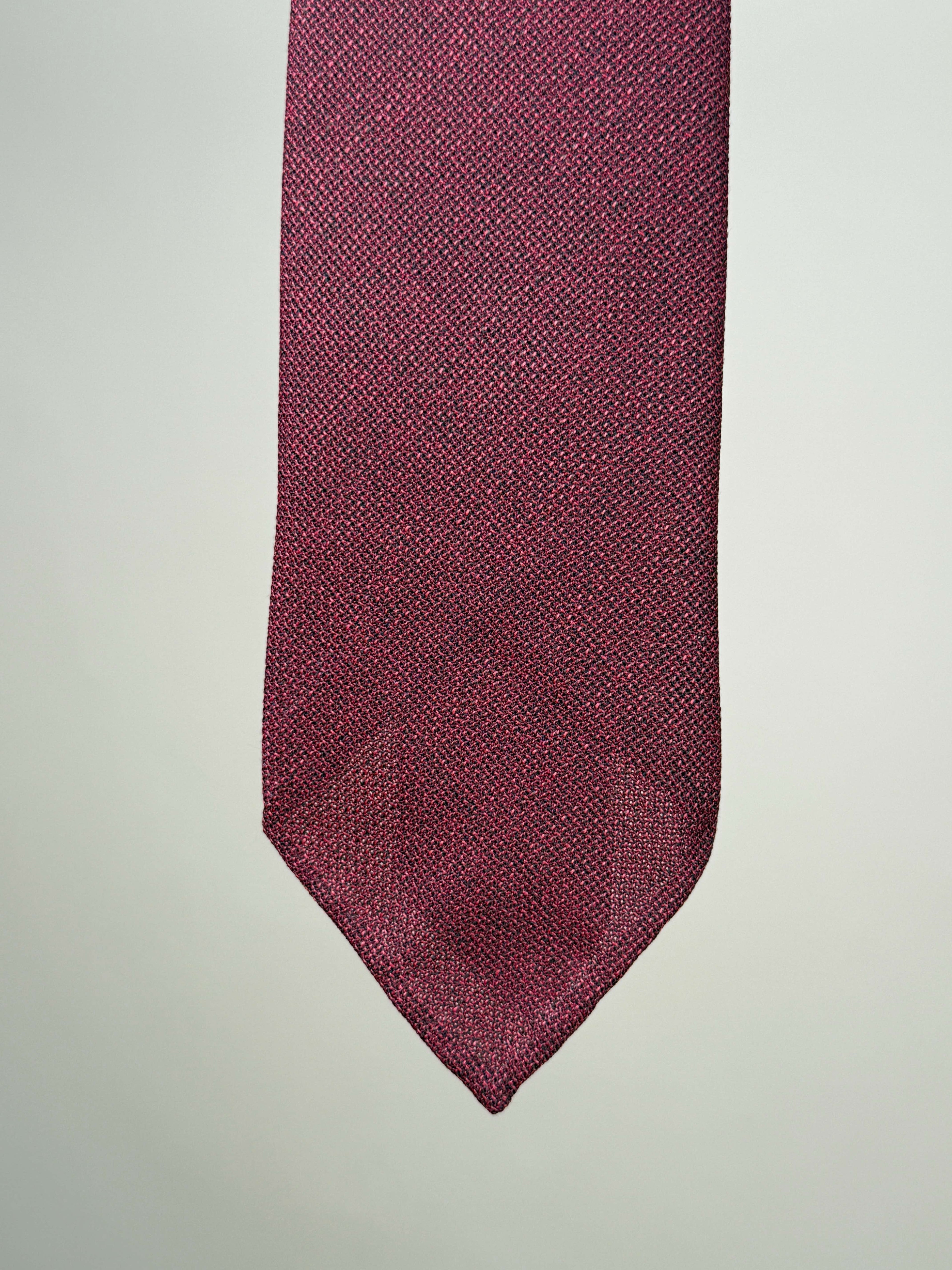 Red silk hopsack untipped tie by Paolo Albizzati, showcasing its smooth fabric and classic design on a neutral background.