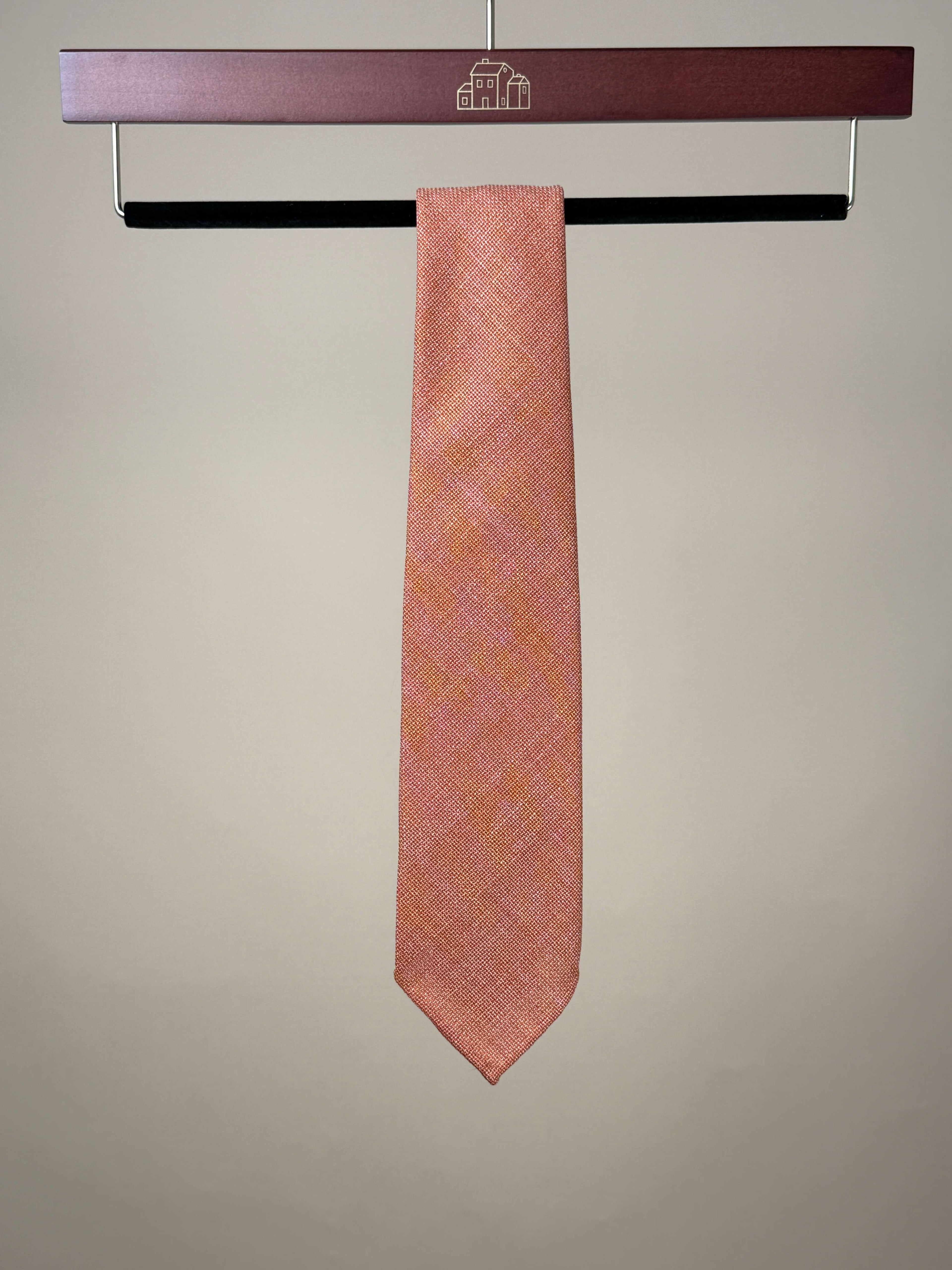 Orange silk hopsack untipped tie by Paolo Albizzati, showcasing the smooth textured fabric and classic slim design.