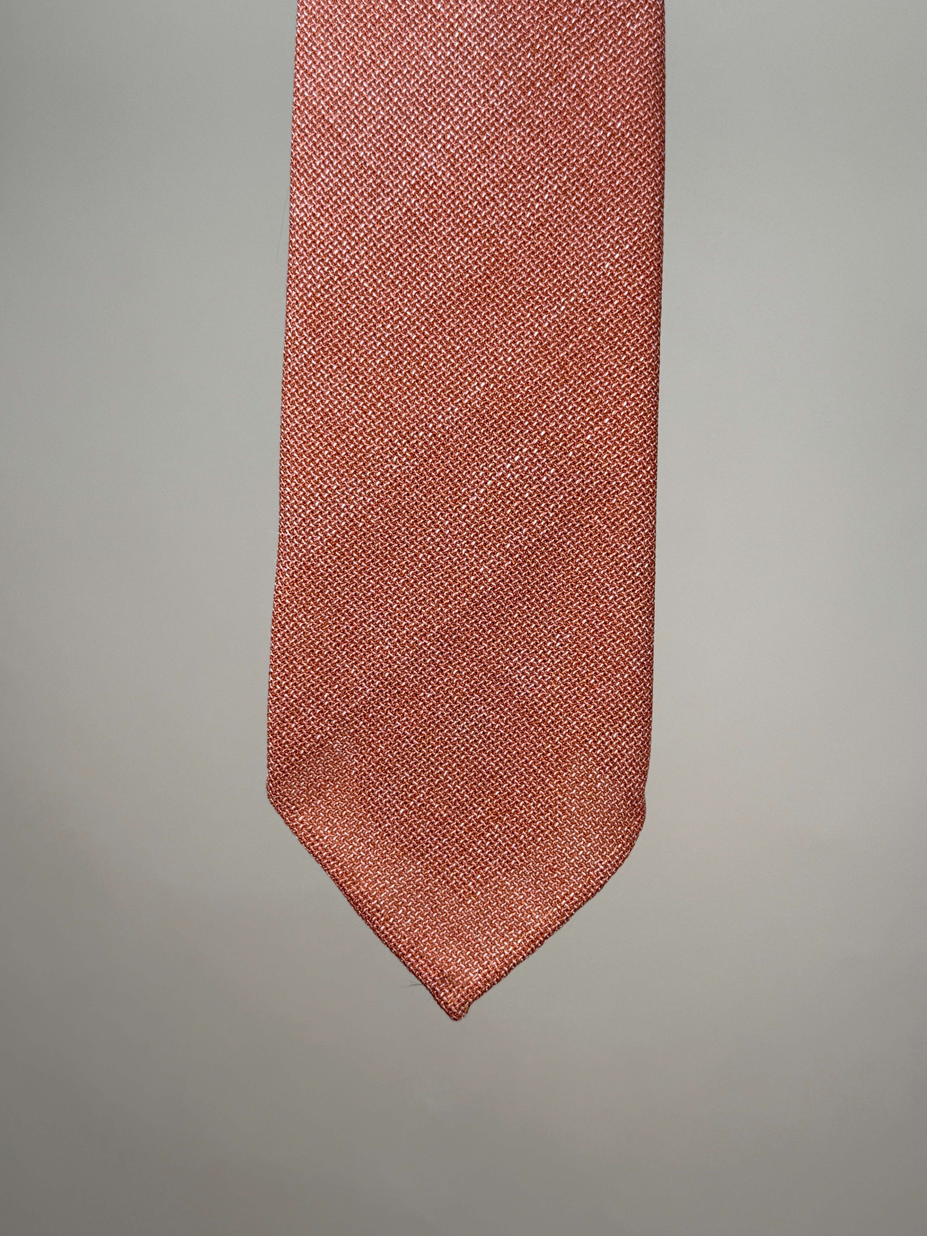 Orange silk hopsack untipped tie by Paolo Albizzati, showcasing the textured fabric and classic knot style.
