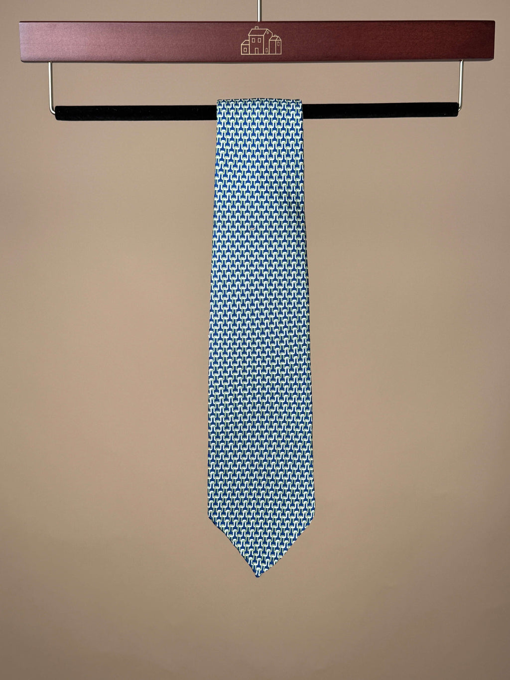 Printed Knit Pattern Silk Untipped Tie - Blue/Green