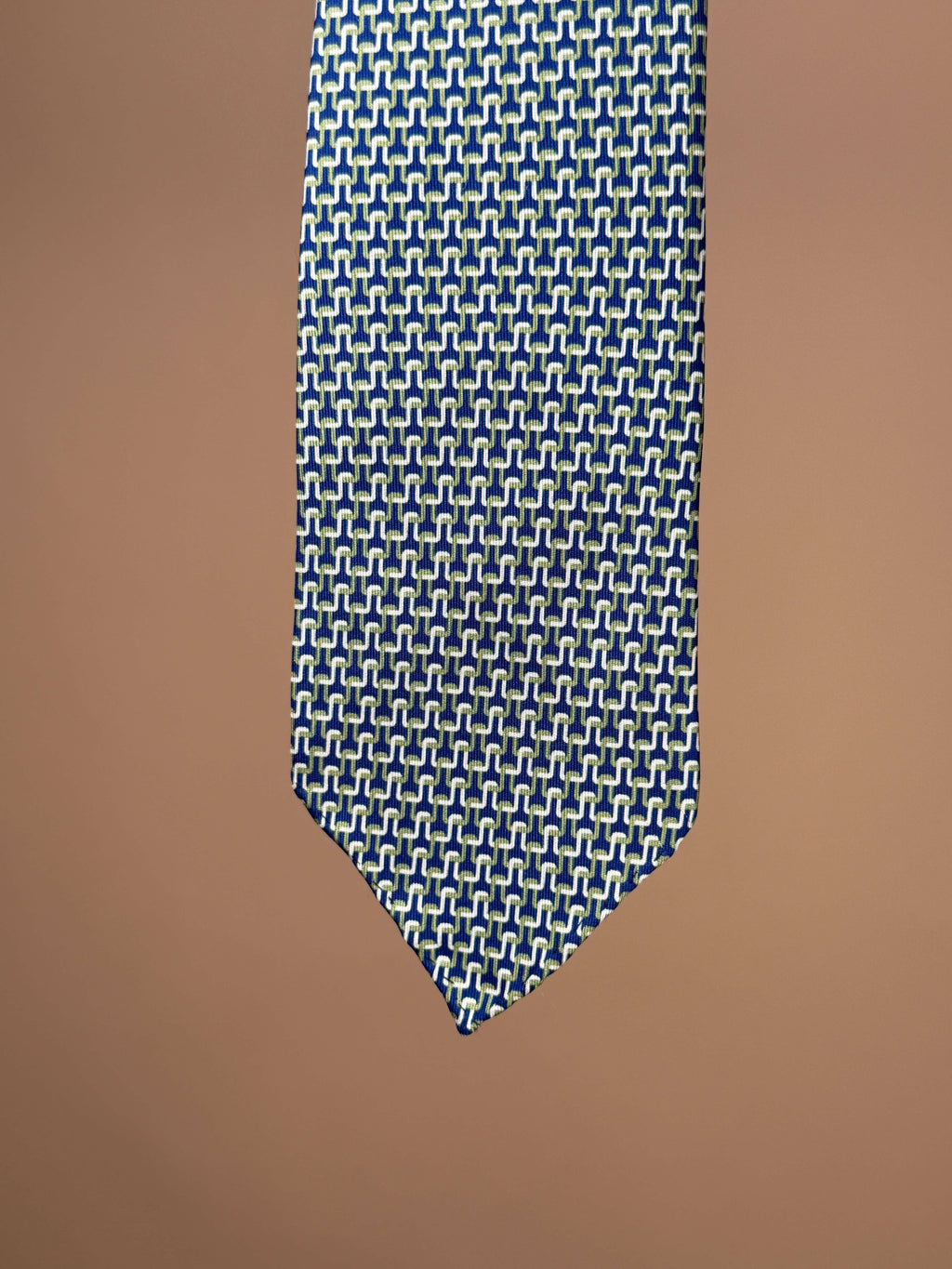 Printed Knit Pattern Silk Untipped Tie - Blue/Green