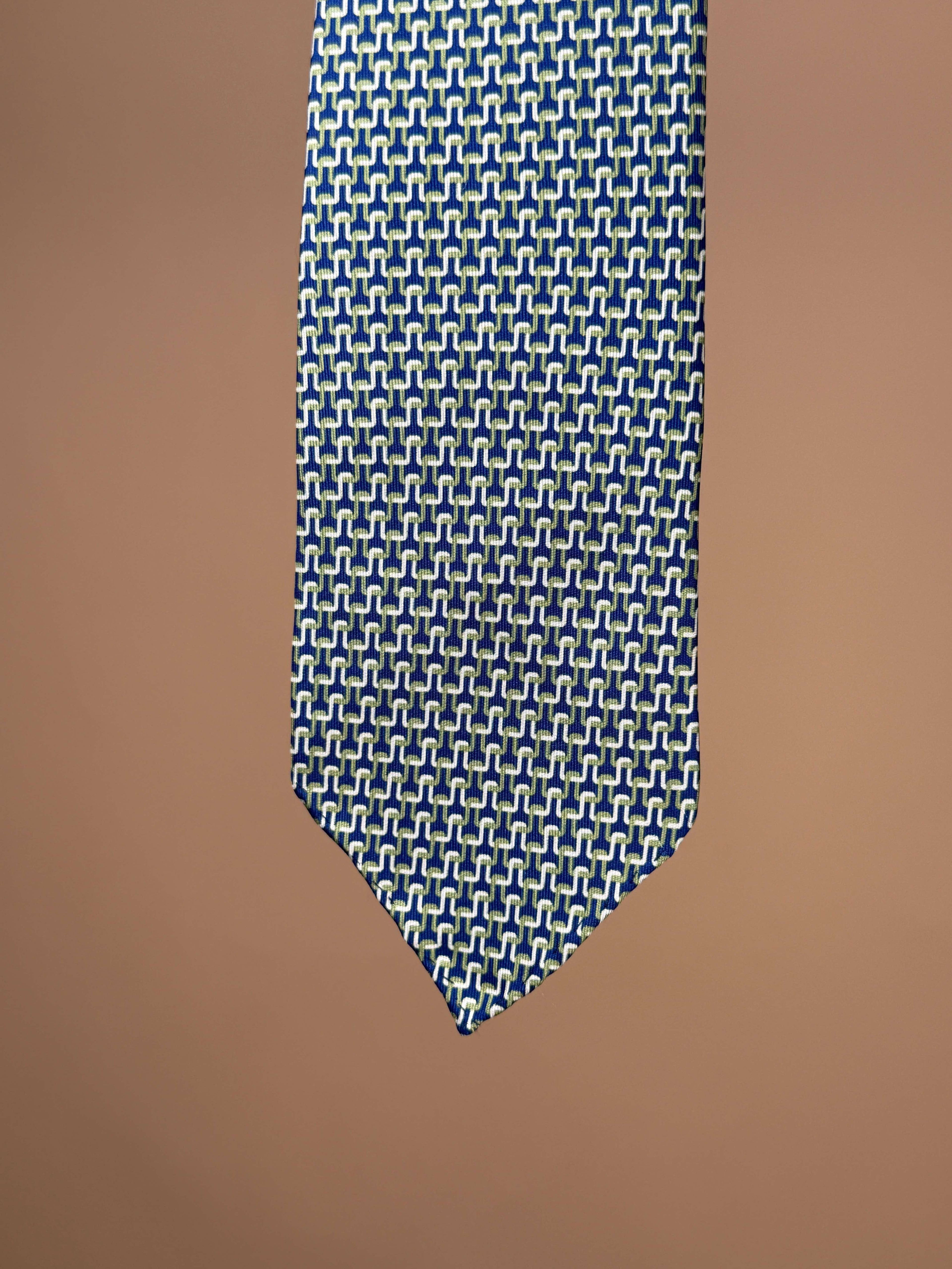 Printed Knit Pattern Silk Untipped Tie - Blue/Green