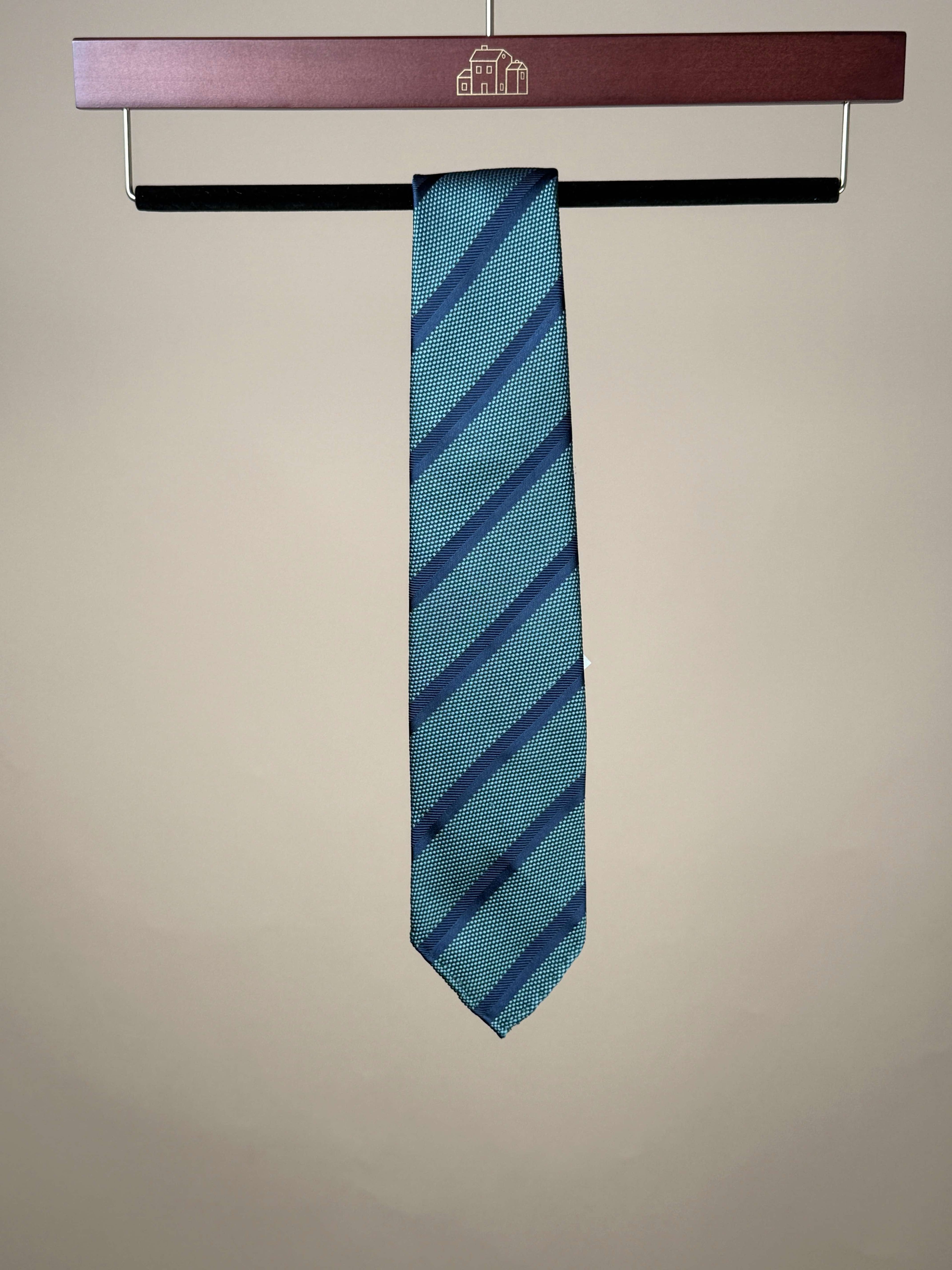 Striped Basket Weave Silk Untipped Tie - Green/Navy