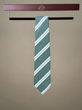 Green double stripe slub silk untipped tie by Paolo Albizzati, showcasing its textured fabric and classic design.