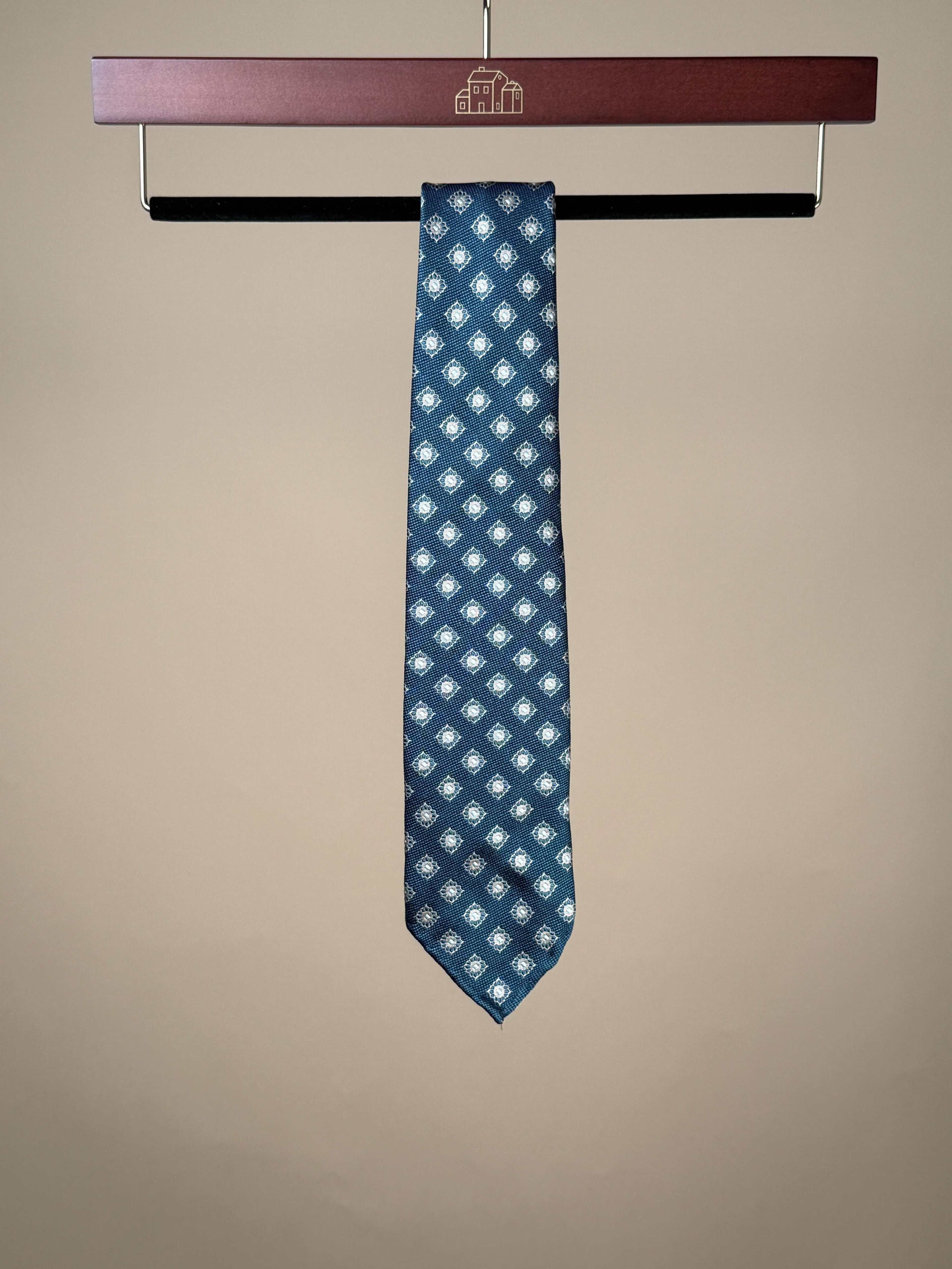 Flower Motif Silk Untipped Tie - Turquoise