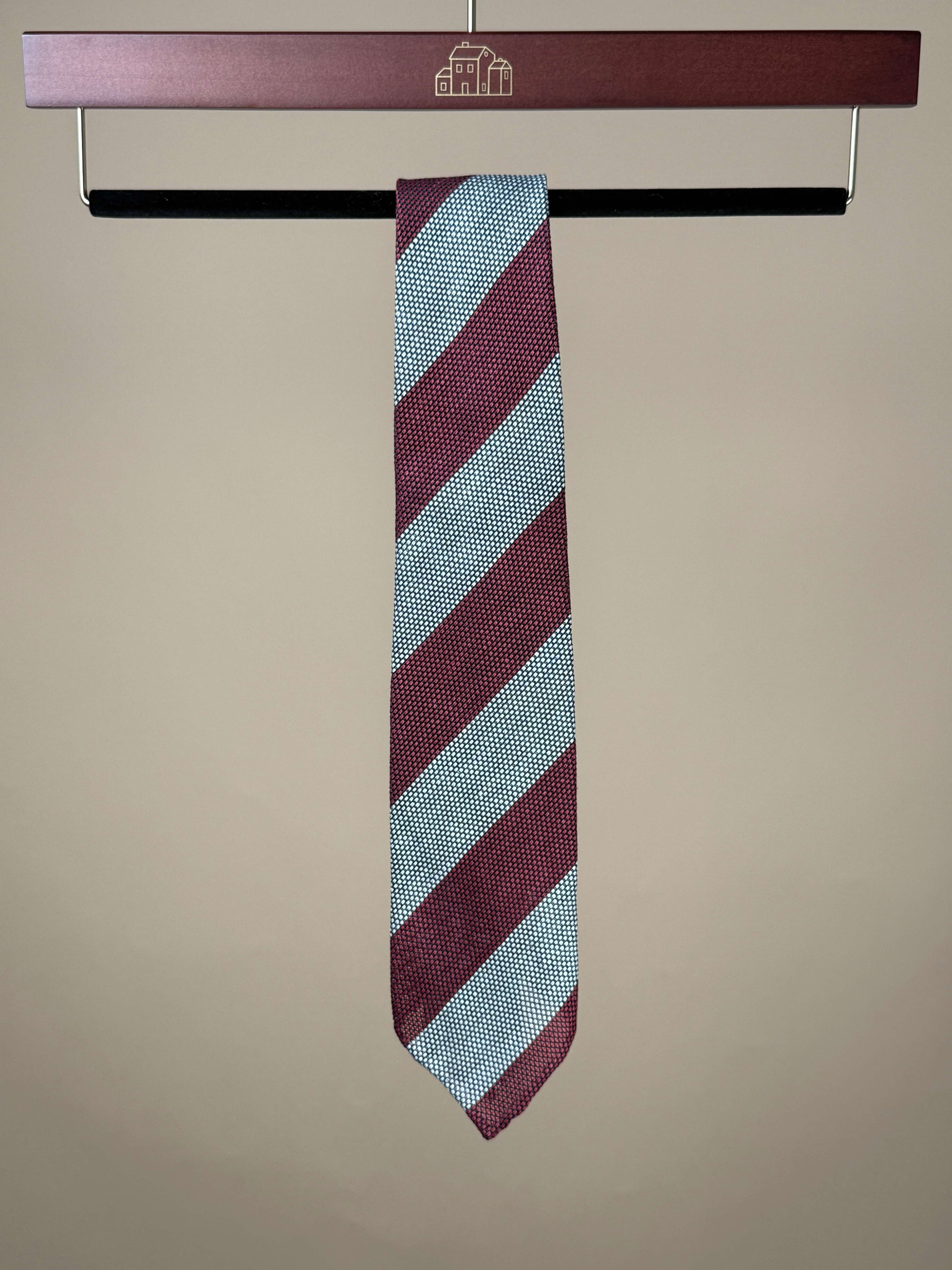 Wide Stripe Grenadine Silk Untipped Tie - Burgundy