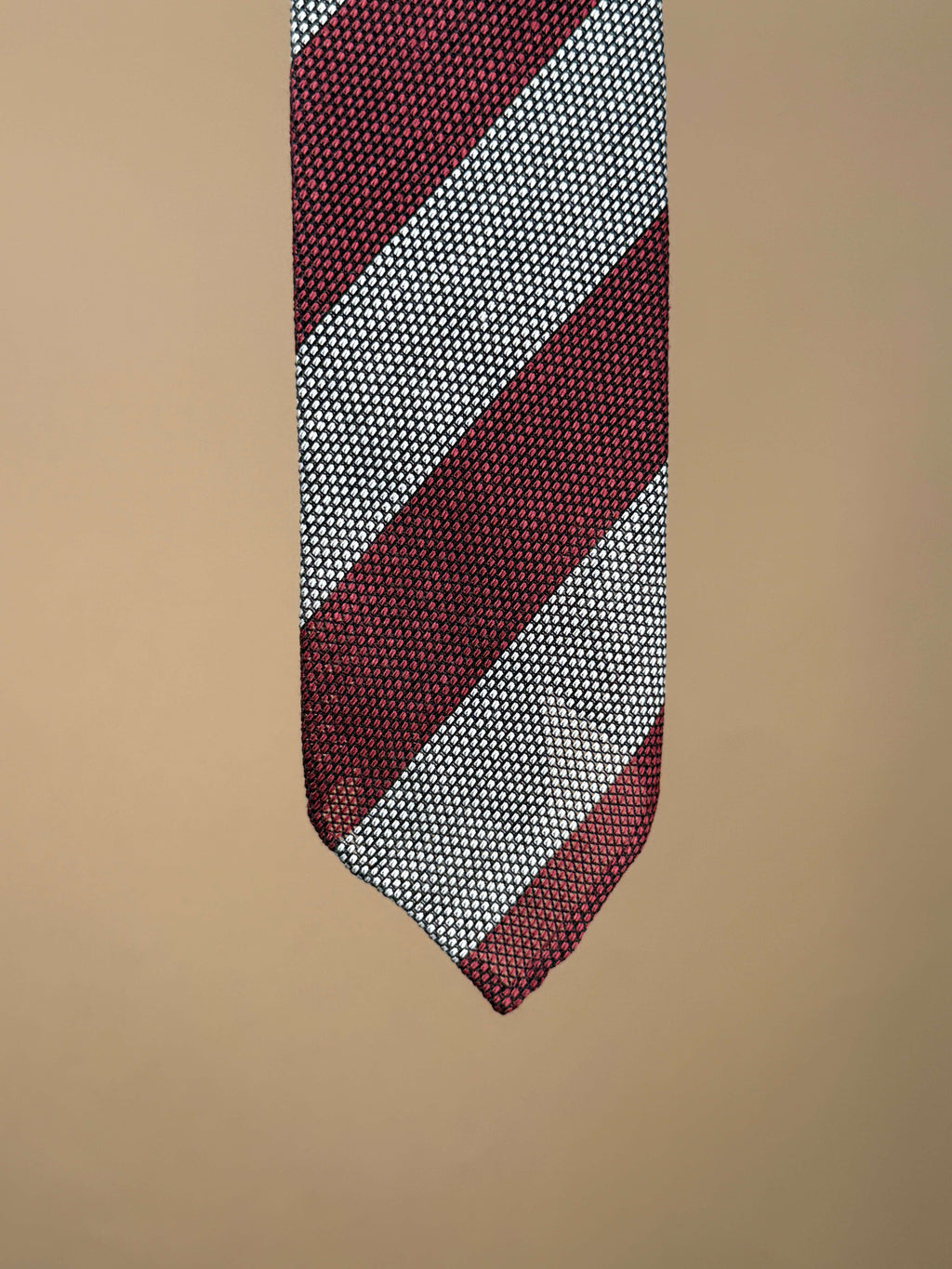 Wide Stripe Grenadine Silk Untipped Tie - Burgundy