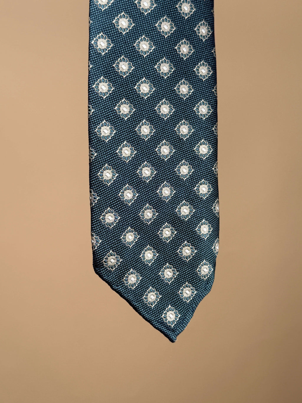 Flower Motif Silk Untipped Tie - Turquoise