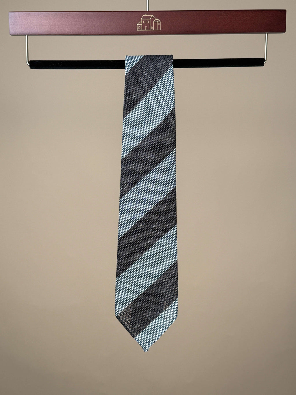 Wide Stripe Grenadine Silk Untipped Tie - Brown