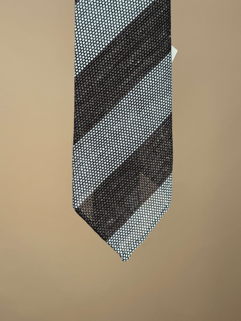 Wide Stripe Grenadine Silk Untipped Tie - Brown