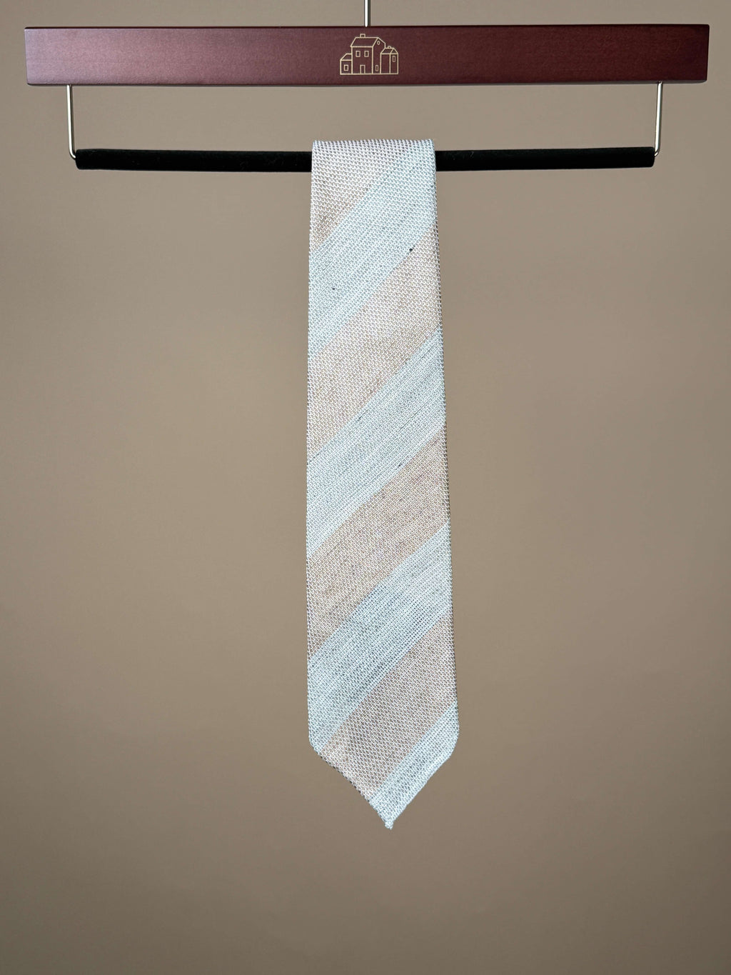 Wide Stripe Grenadine Silk Untipped Tie - Beige
