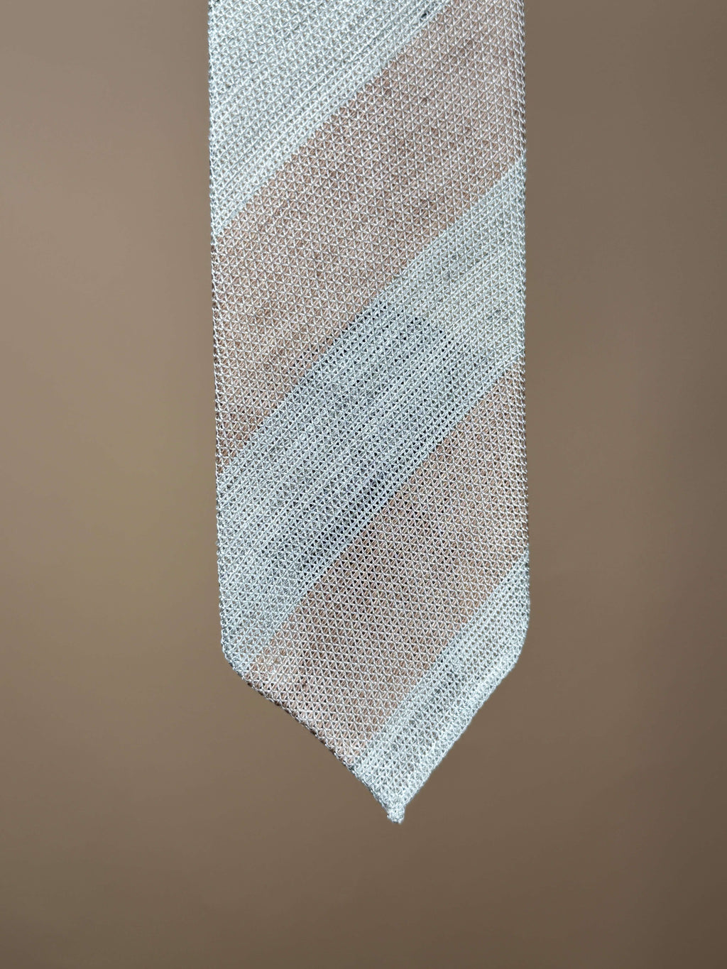 Wide Stripe Grenadine Silk Untipped Tie - Beige