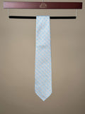 Light beige and light blue small squares silk untipped tie by Paolo Albizzati, featuring a classic pattern and smooth fabric texture.