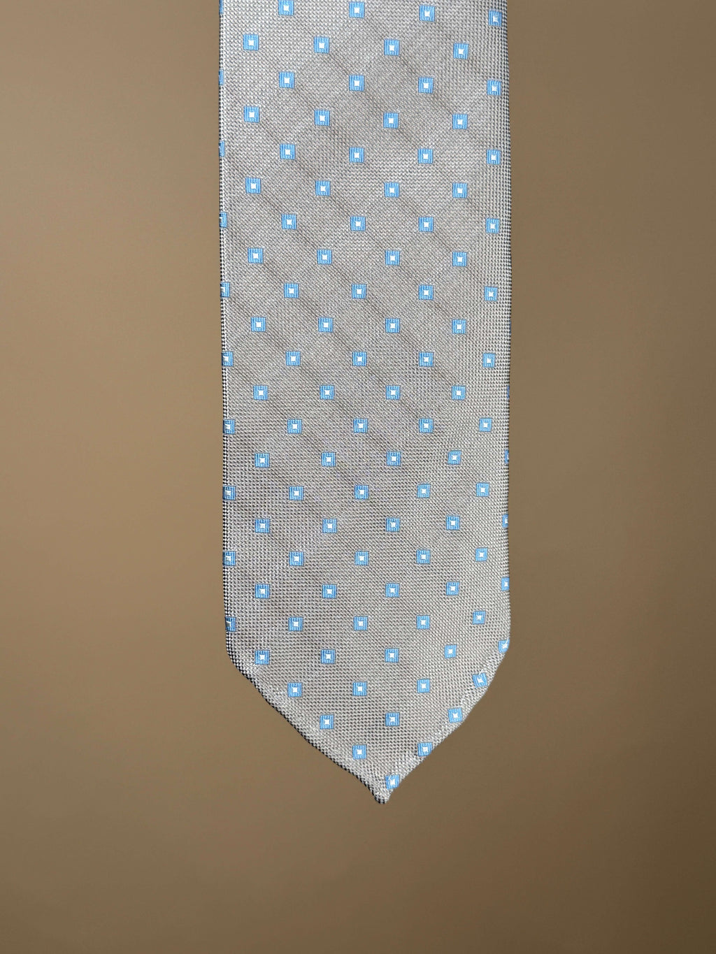 Light beige and light blue small squares silk untipped tie from Paolo Albizzati, featuring a stylish accessories design.