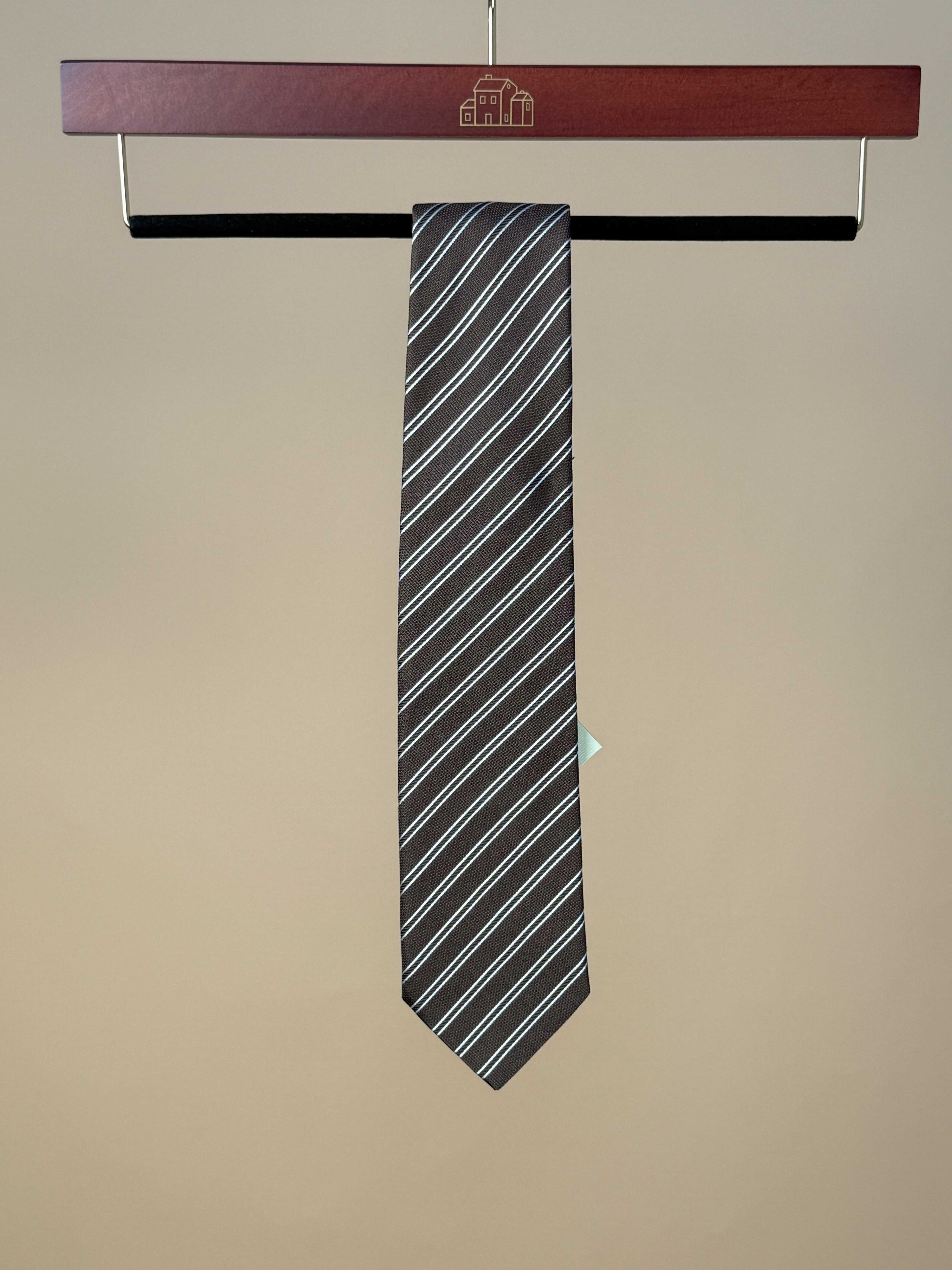 Double Stripe Silk Tipped Tie - Brown