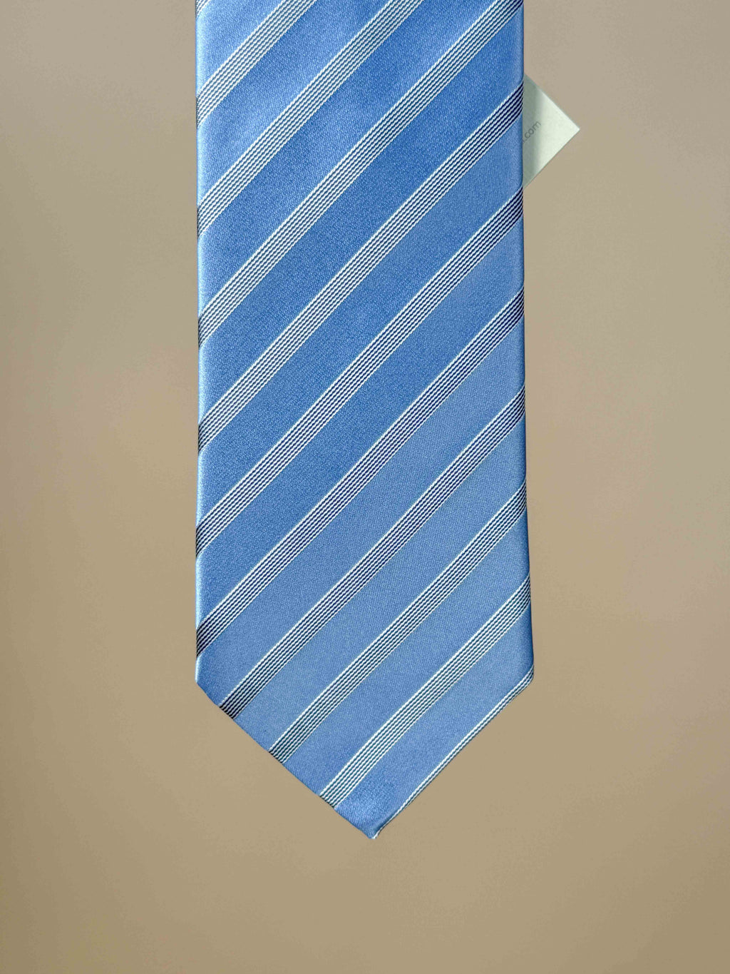 Striped Satin Silk Tipped Tie - Light Blue