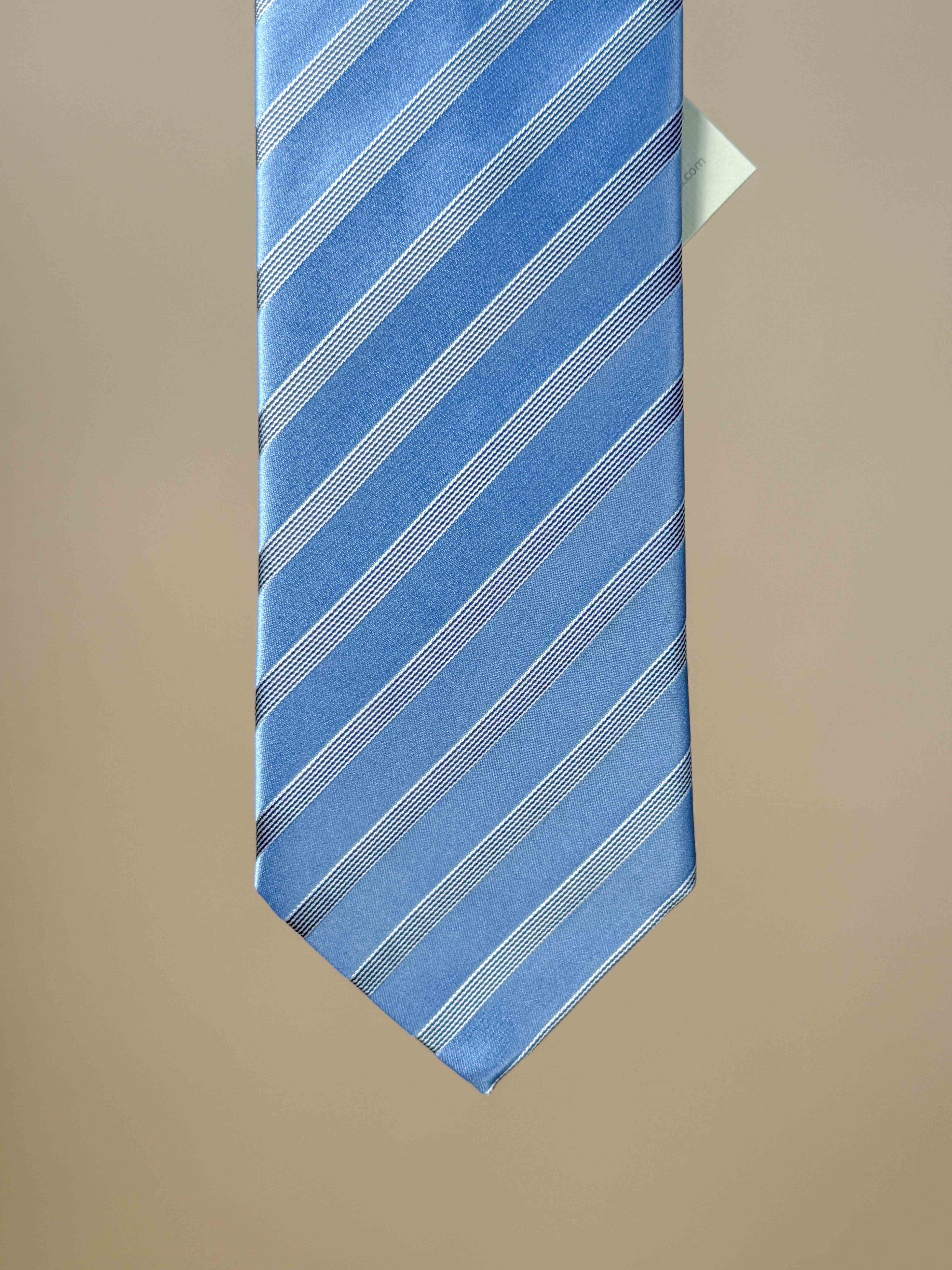 Striped Satin Silk Tipped Tie - Light Blue