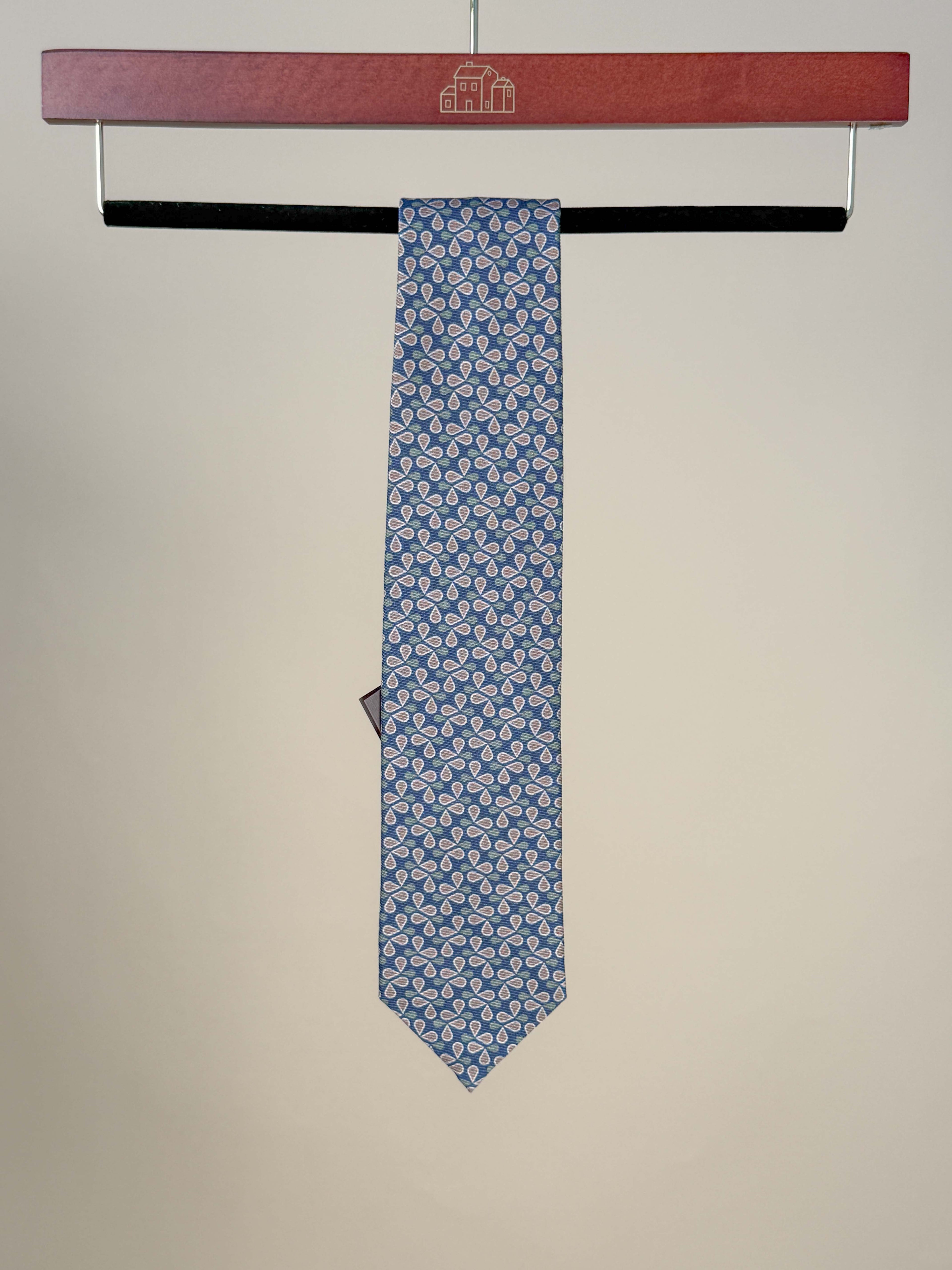 Clover Pattern Silk Tipped Tie - Blue/Green/Beige