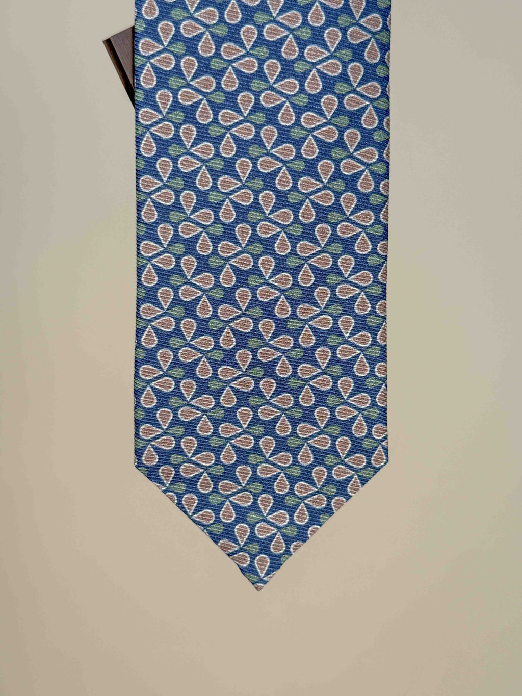 Clover Pattern Silk Tipped Tie - Blue/Green/Beige