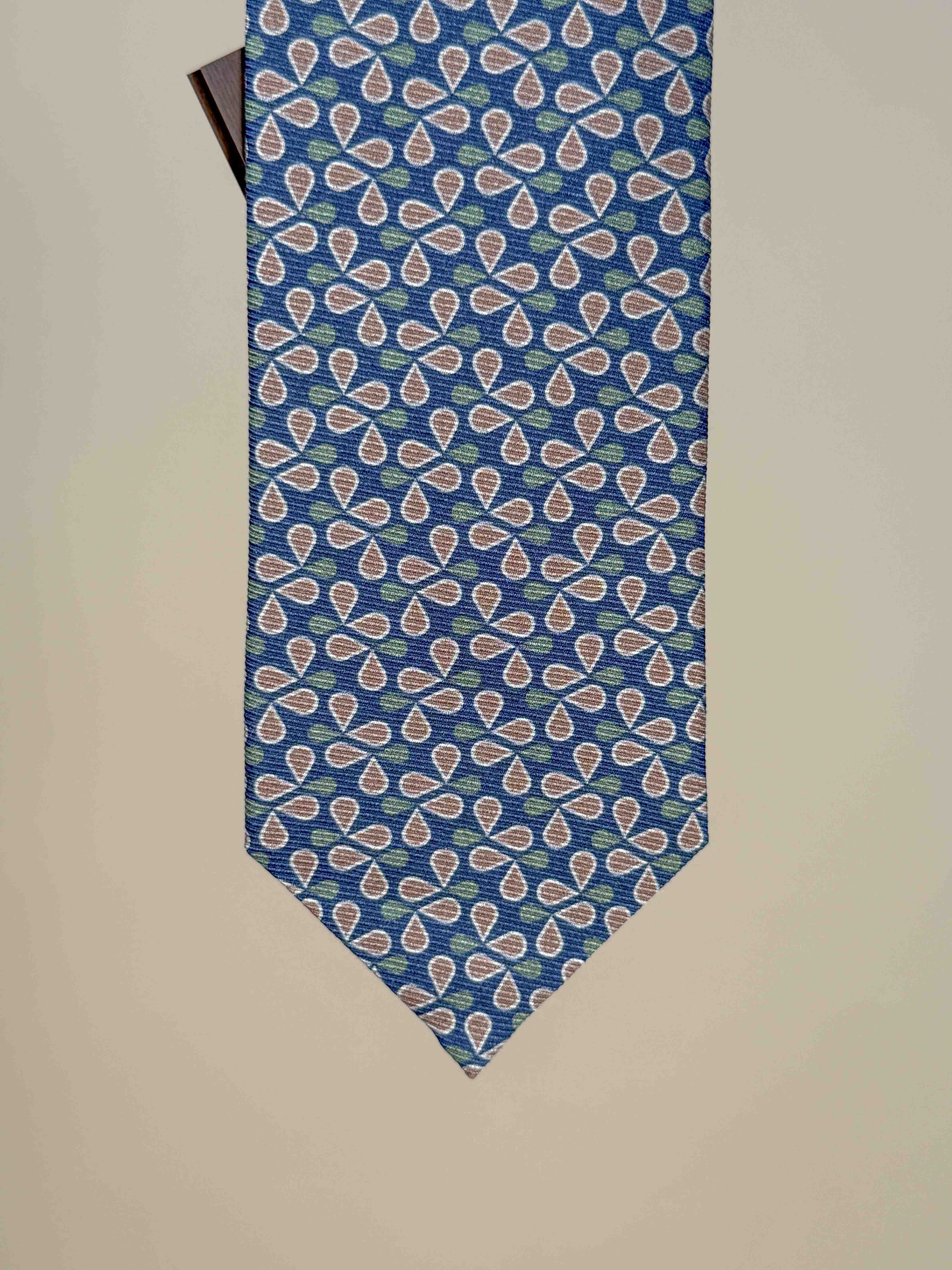 Clover Pattern Silk Tipped Tie - Blue/Green/Beige