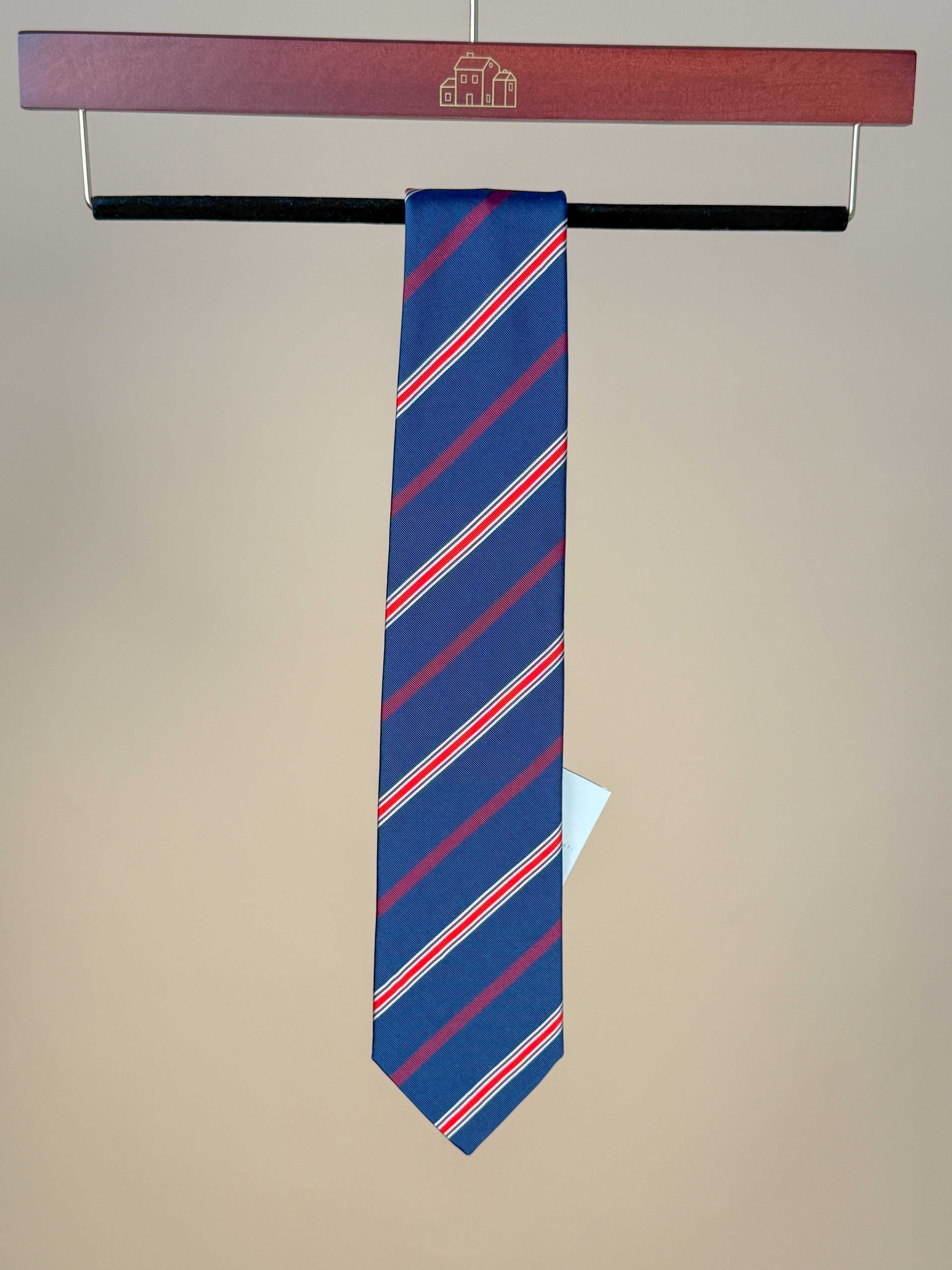 Striped Silk Tipped Tie - Navy/Red